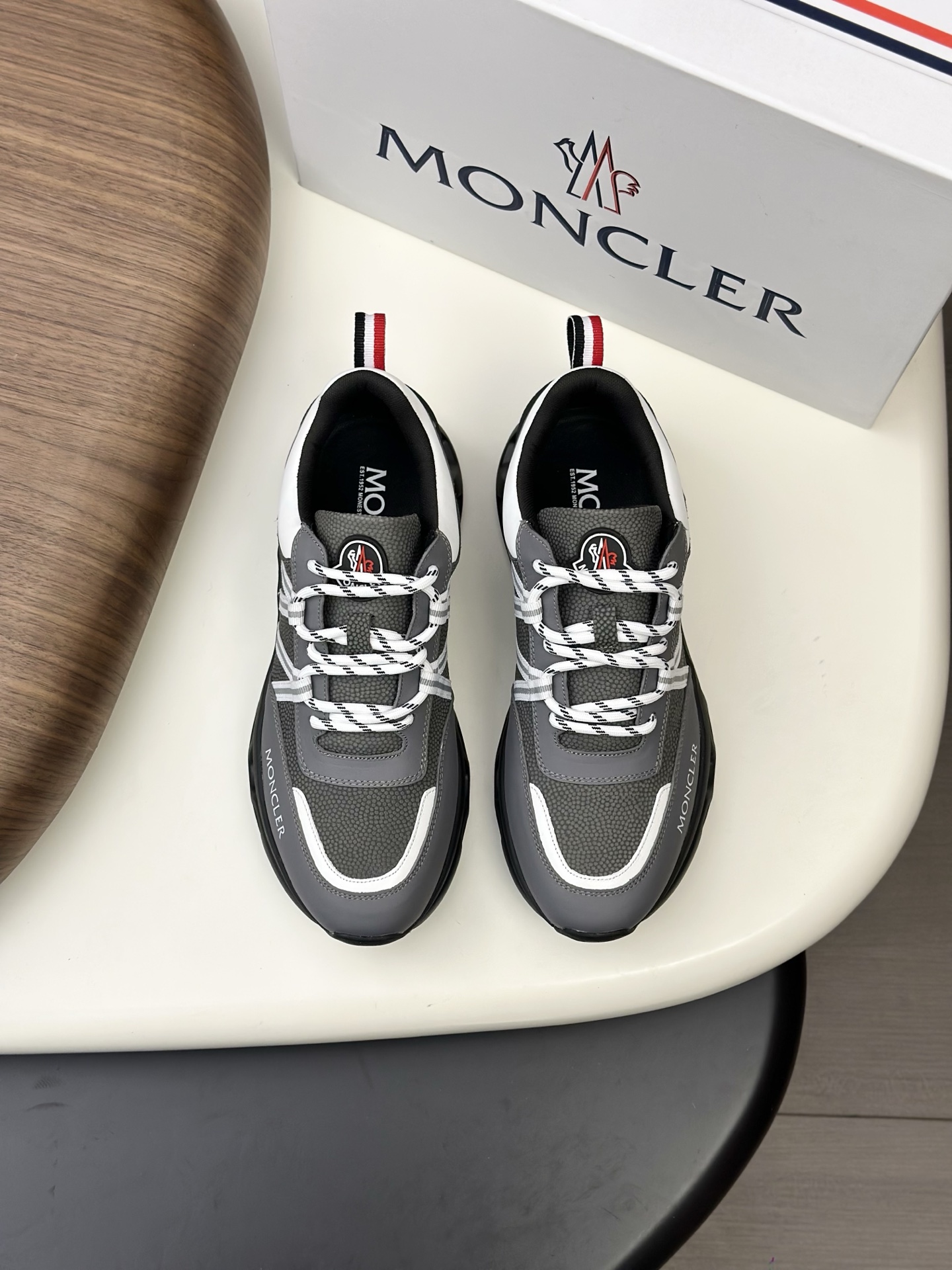 Moncler Men's Gray Suede and Mesh Sneakers with Rubber Sole Size 39-44