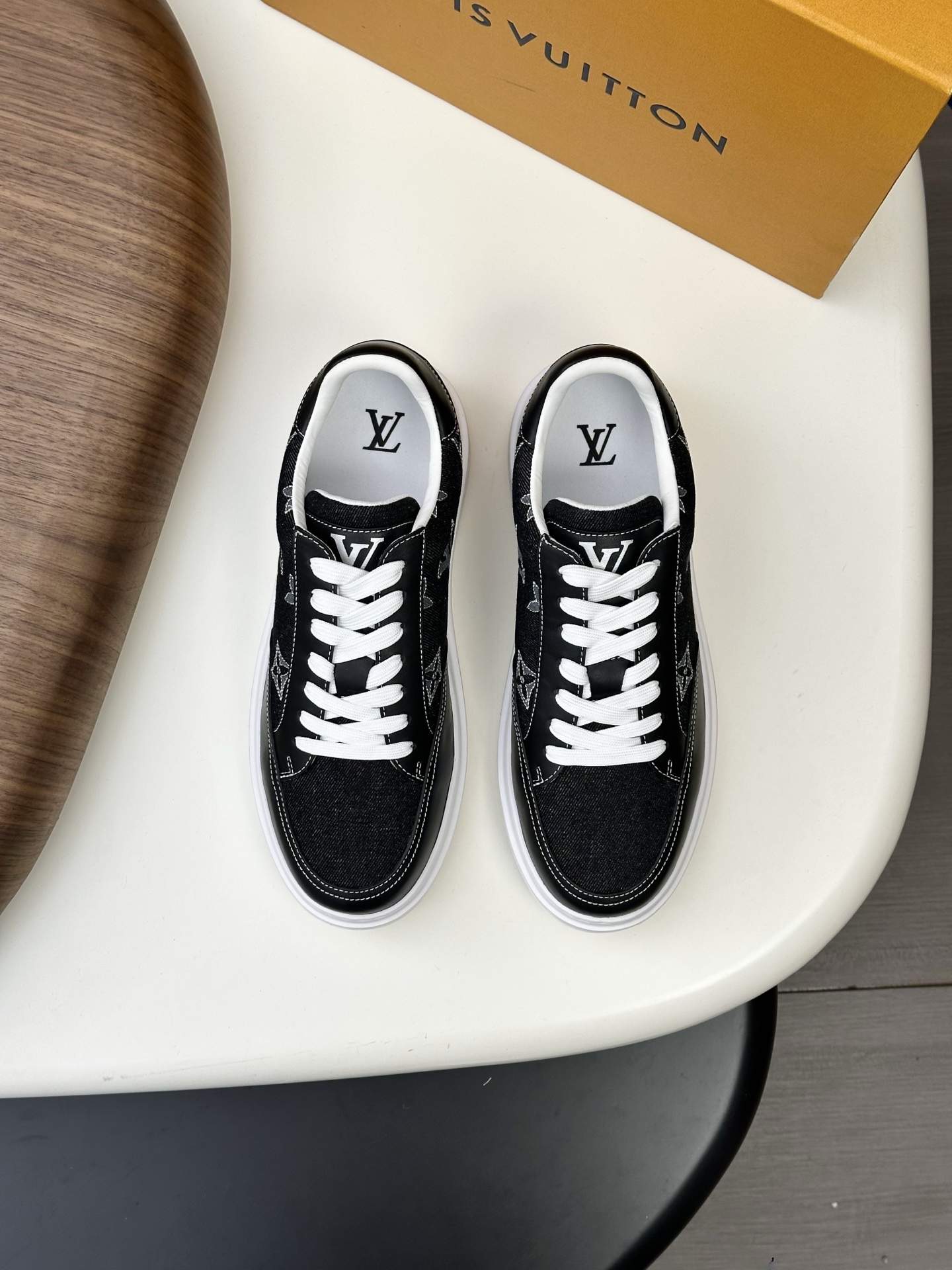 Louis Vuitton Men's Nappa Leather Denim Canvas Sneakers - Black/White