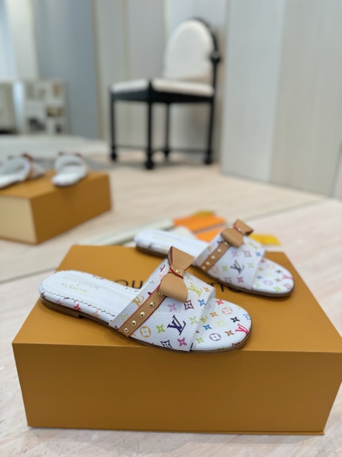 Louis Vuitton Multicolor Monogram Slide Sandal with Bow Detail 1 Louis Vuitton Multicolor Monogram Slide Sandal with Bow Detail