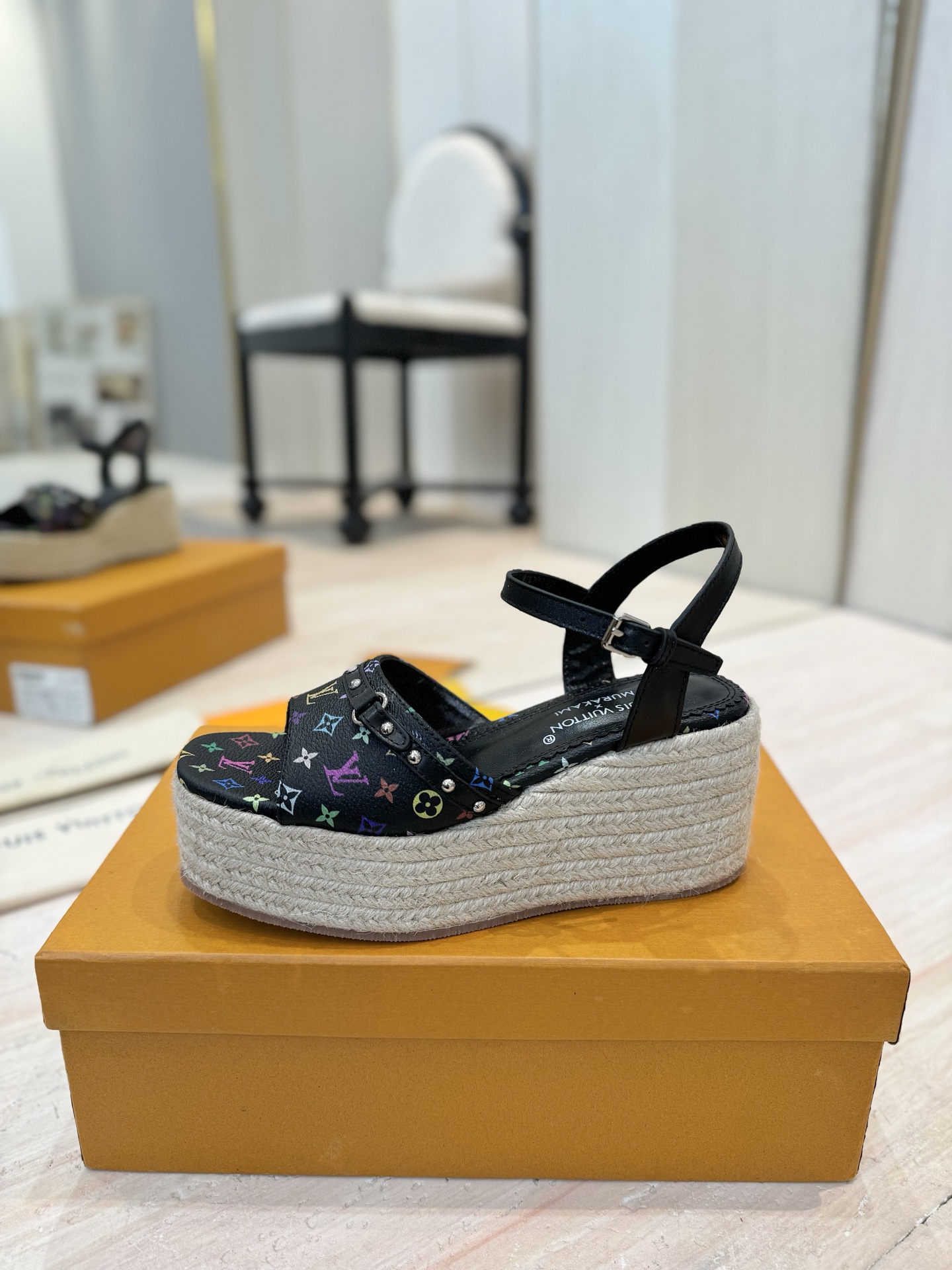 Louis Vuitton Women's Monogram Espadrille Wedge Sandals, Black Leather 6 i1742366796006 1651 0 4