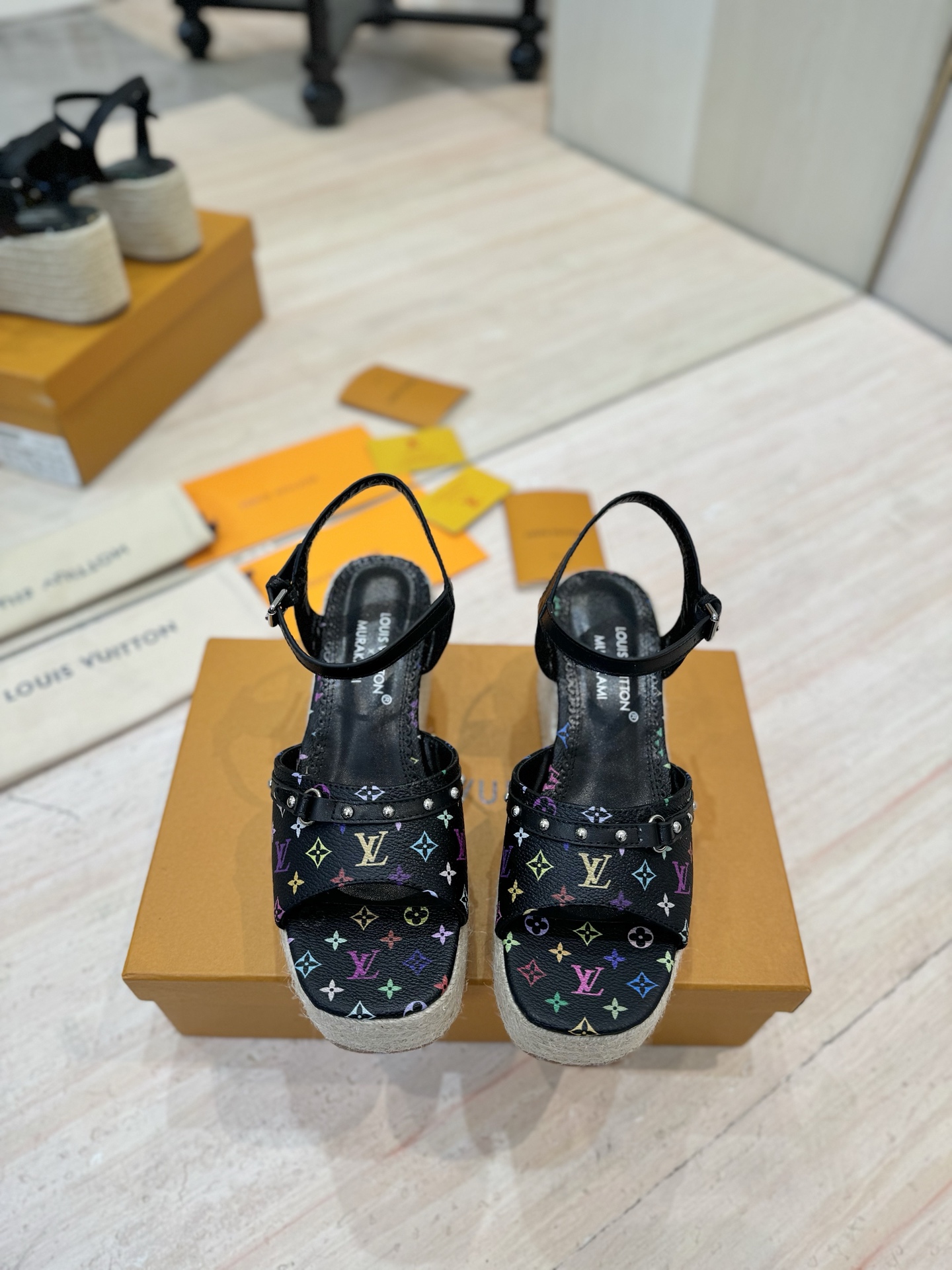 Louis Vuitton Women's Monogram Espadrille Wedge Sandals, Black Leather 4 i1742366798171 8909 0 2
