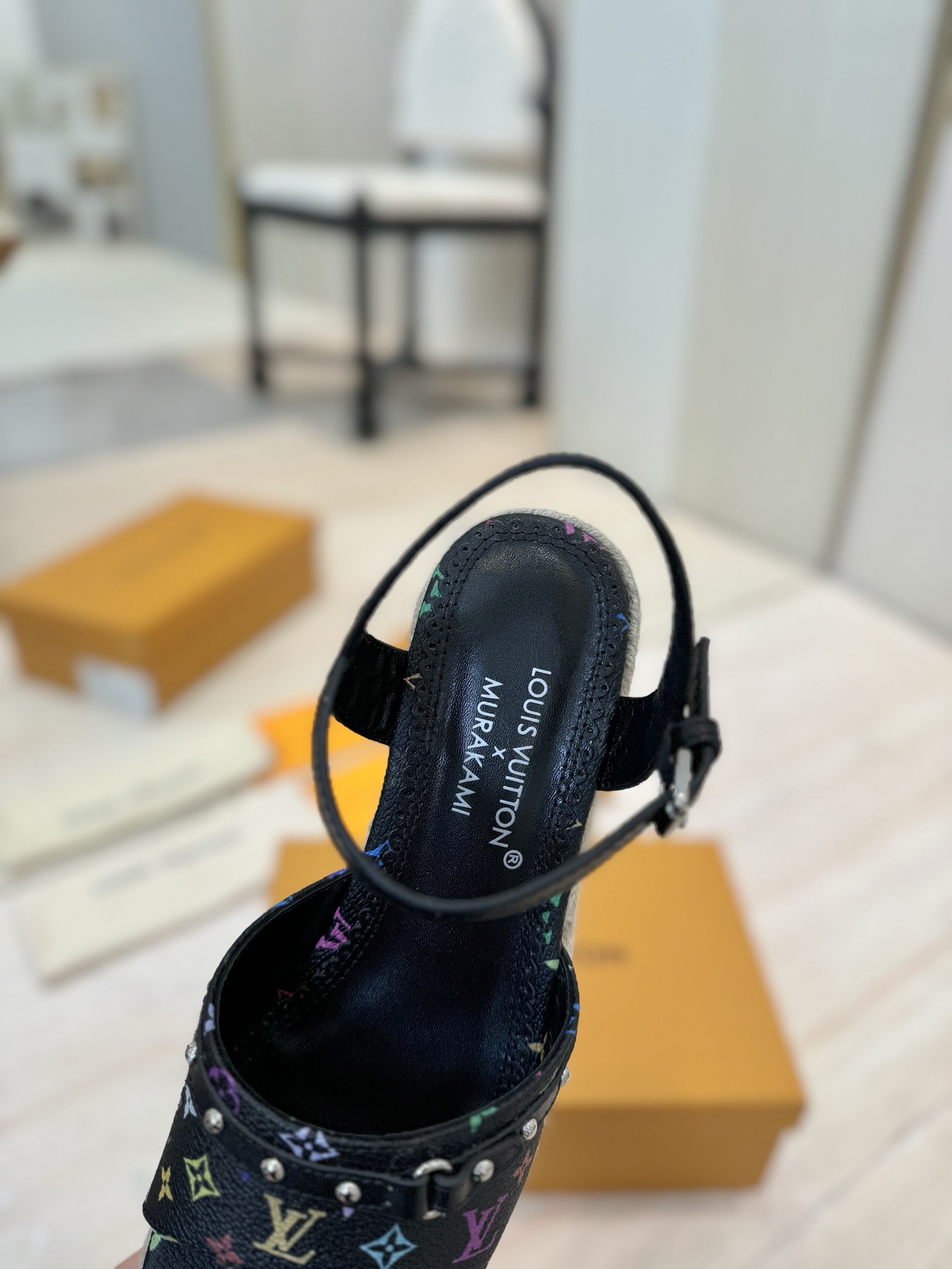 Louis Vuitton Women's Monogram Espadrille Wedge Sandals, Black Leather 8 i1742366798256 2852 0 6