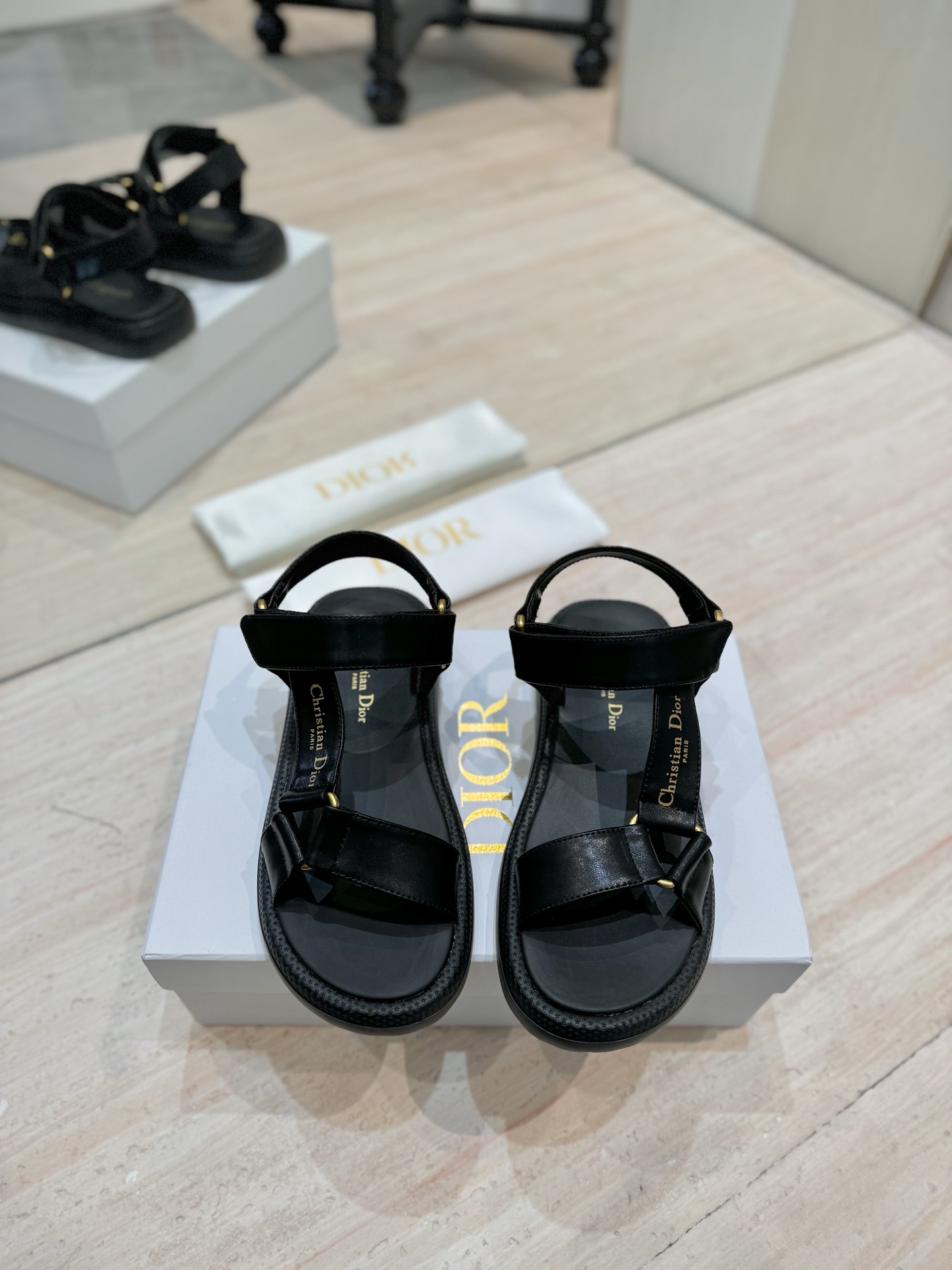 Dior Riviera D-Wave Black Leather Sandals CD Logo Flat Beach Shoes 5 i1742726656906 4000 0 3