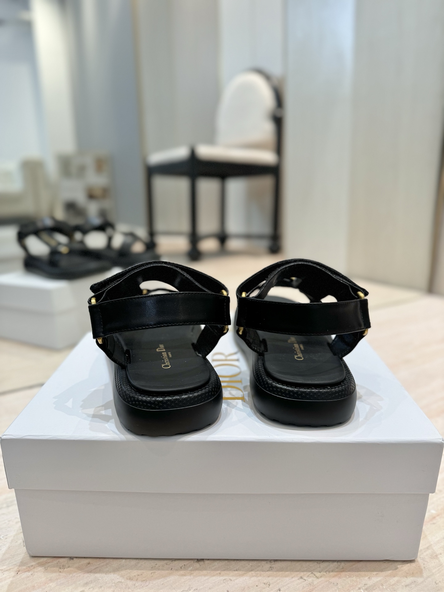 Dior Riviera D-Wave Black Leather Sandals CD Logo Flat Beach Shoes 8 i1742726656968 5929 0 6