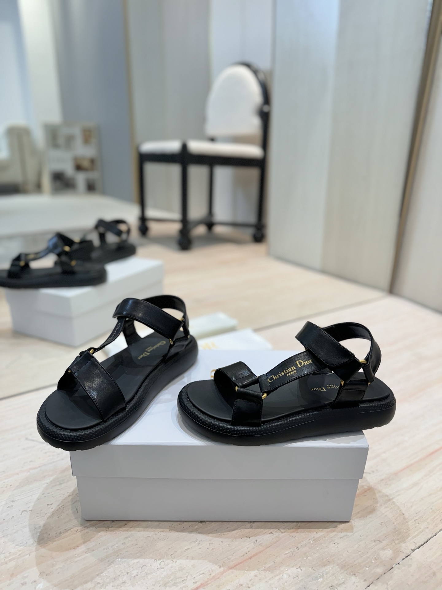 Dior Riviera D-Wave Black Leather Sandals CD Logo Flat Beach Shoes 4 i1742726658099 3792 0 2