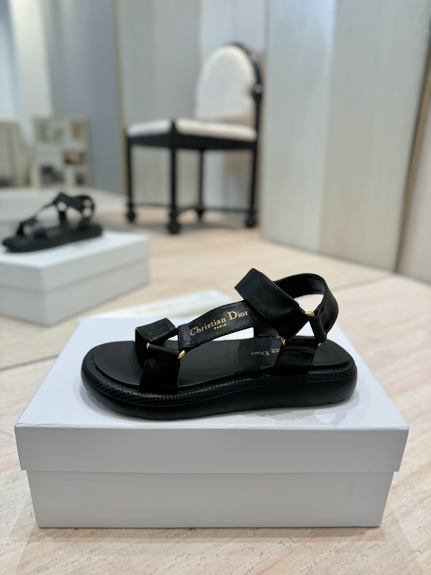 Dior Riviera D-Wave Black Leather Sandals CD Logo Flat Beach Shoes 7 i1742726658117 6232 0 5