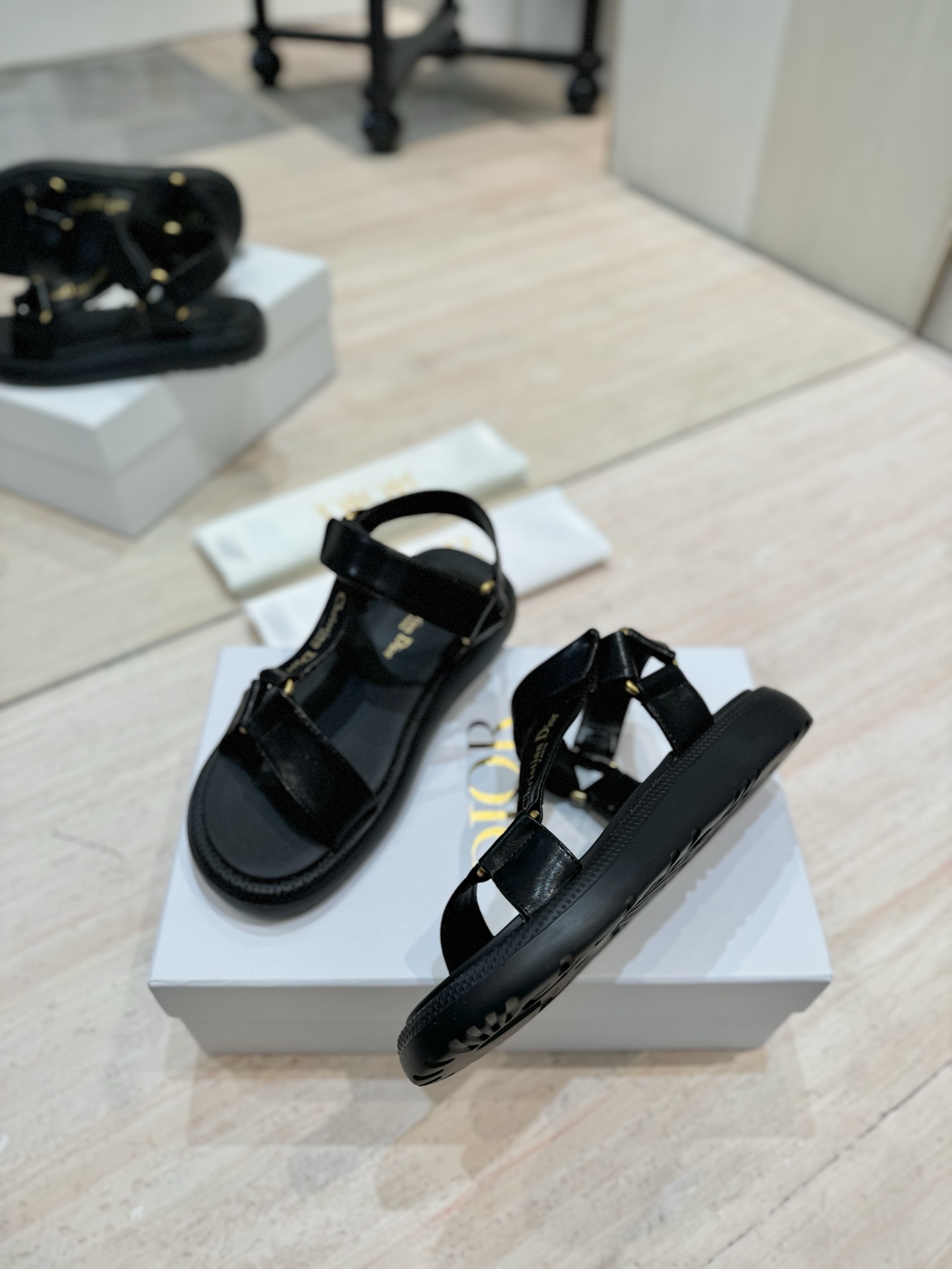 Dior Riviera D-Wave Black Leather Sandals CD Logo Flat Beach Shoes 6 i1742726658120 2660 0 4