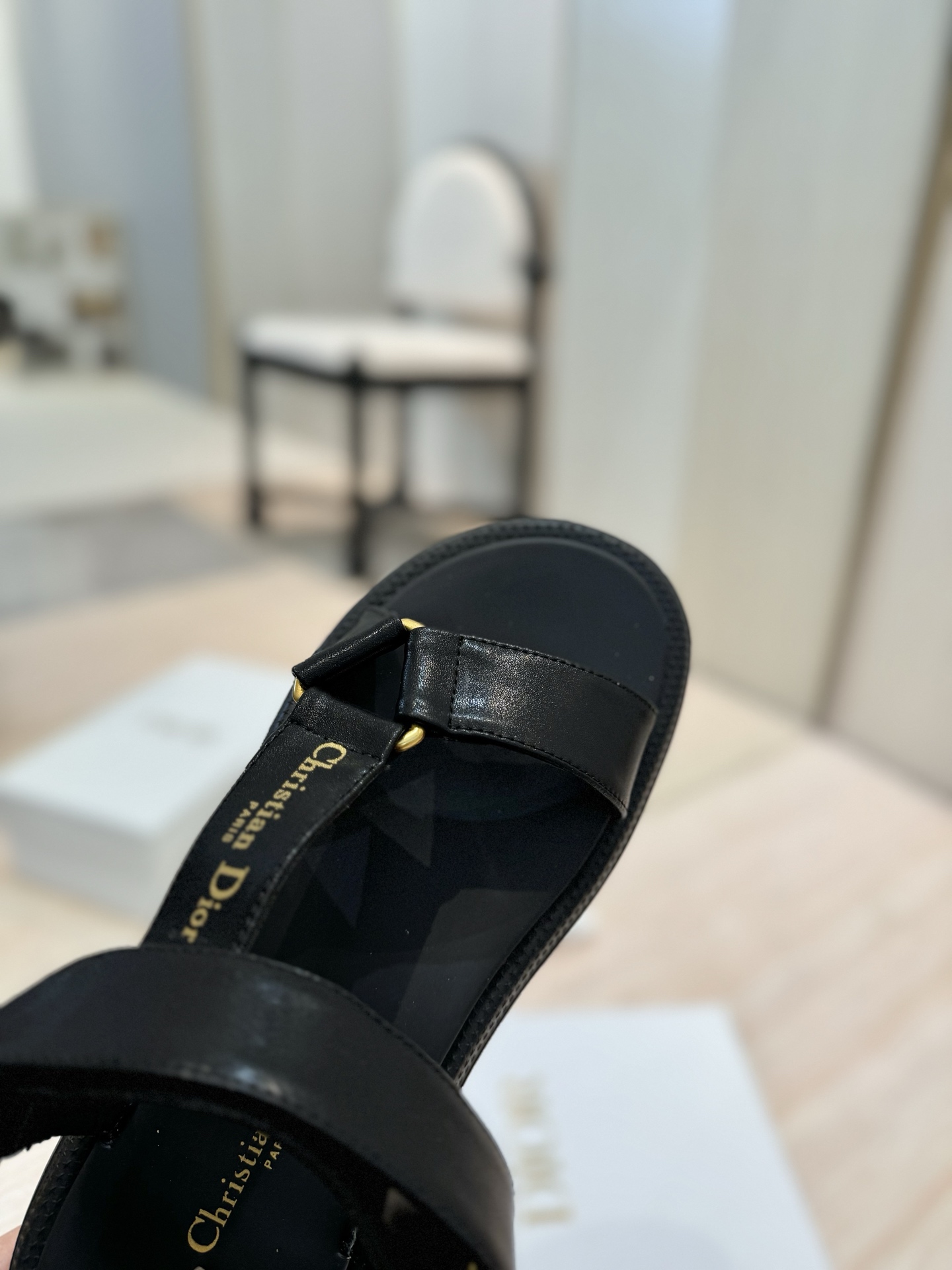 Dior Riviera D-Wave Black Leather Sandals CD Logo Flat Beach Shoes 9 i1742726658138 2192 0 7