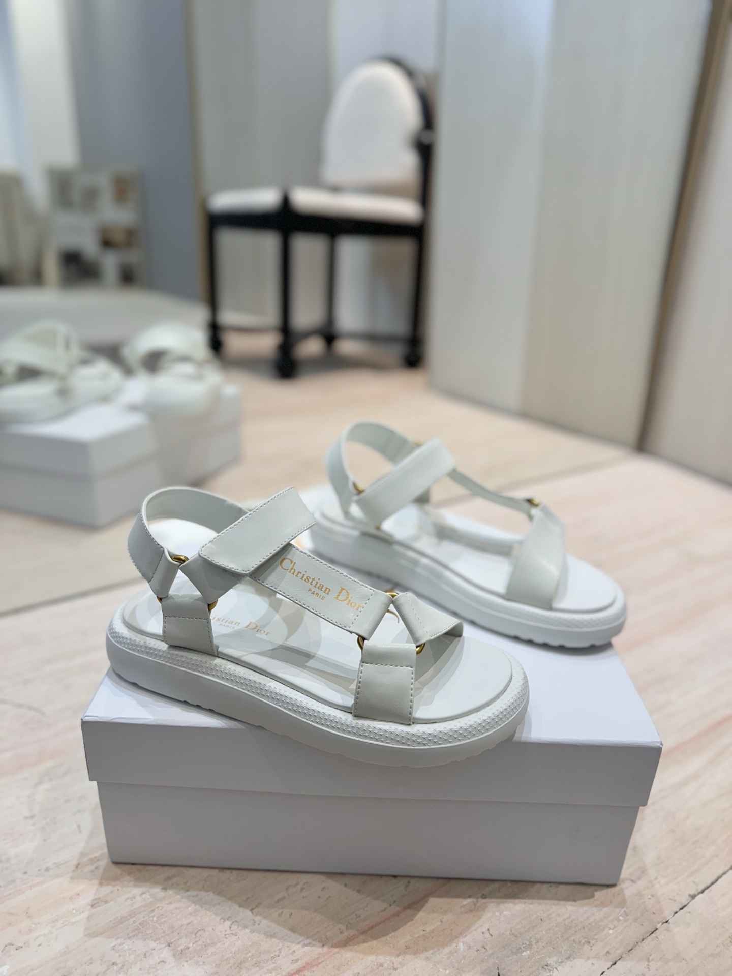 Dior Riviera D-Wave White Leather Sandals with CD Logo - Women's 5 Dior Riviera D-Wave White Leather Sandals with CD Logo, Open Toe