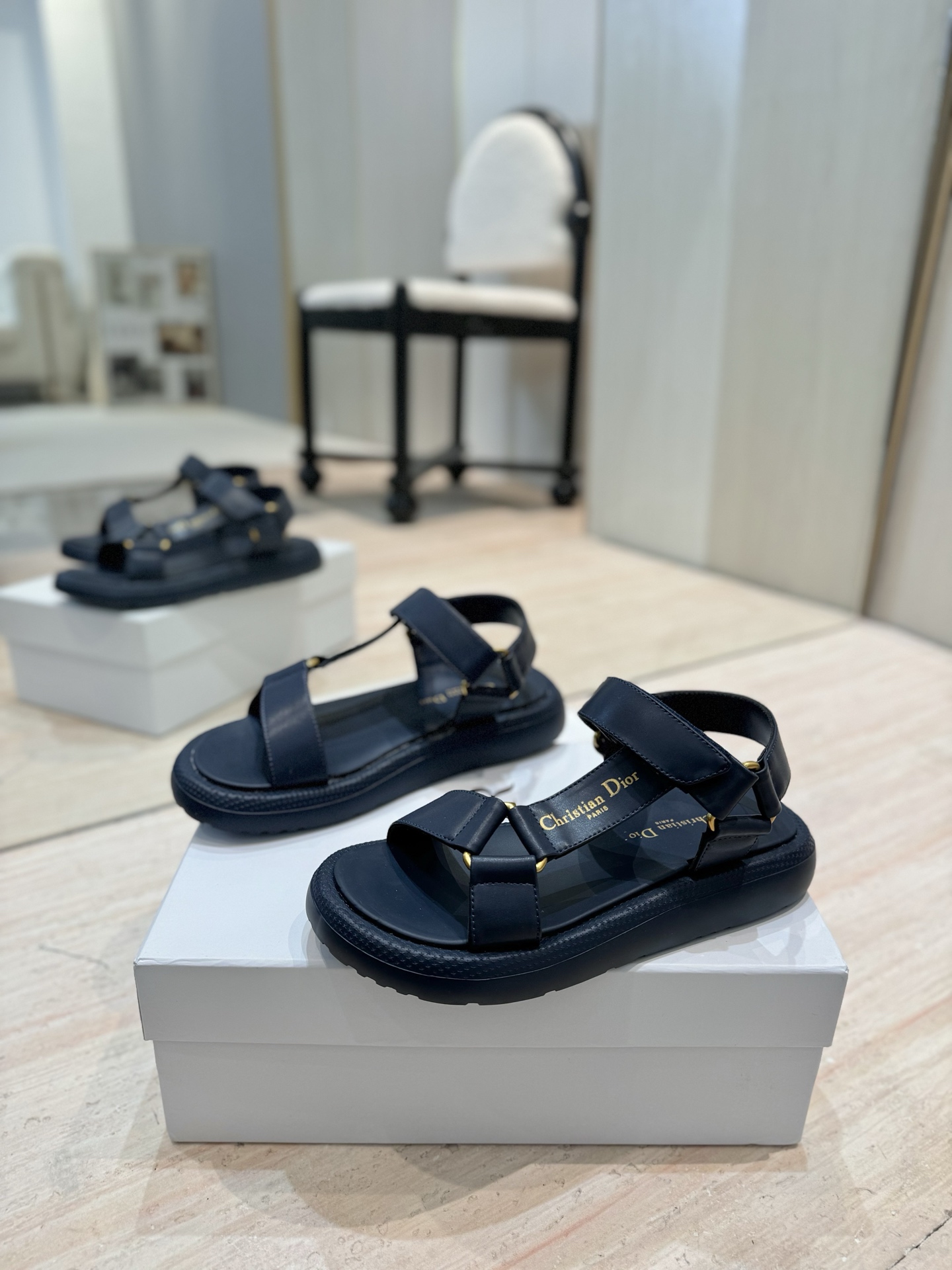 Dior Riviera D-Wave Navy Leather Sandals with CD Embroidery 3 i1742727105764 7442 0 1