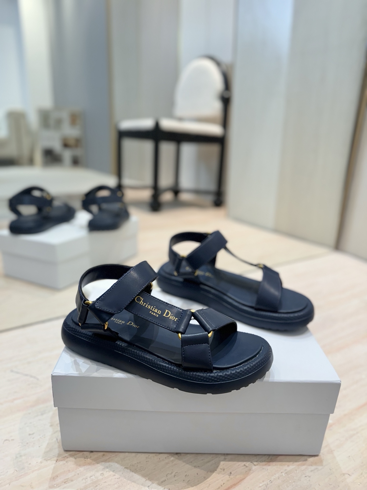 Dior Riviera D-Wave Navy Leather Sandals with CD Embroidery 2 i1742727106807 4628 0 0