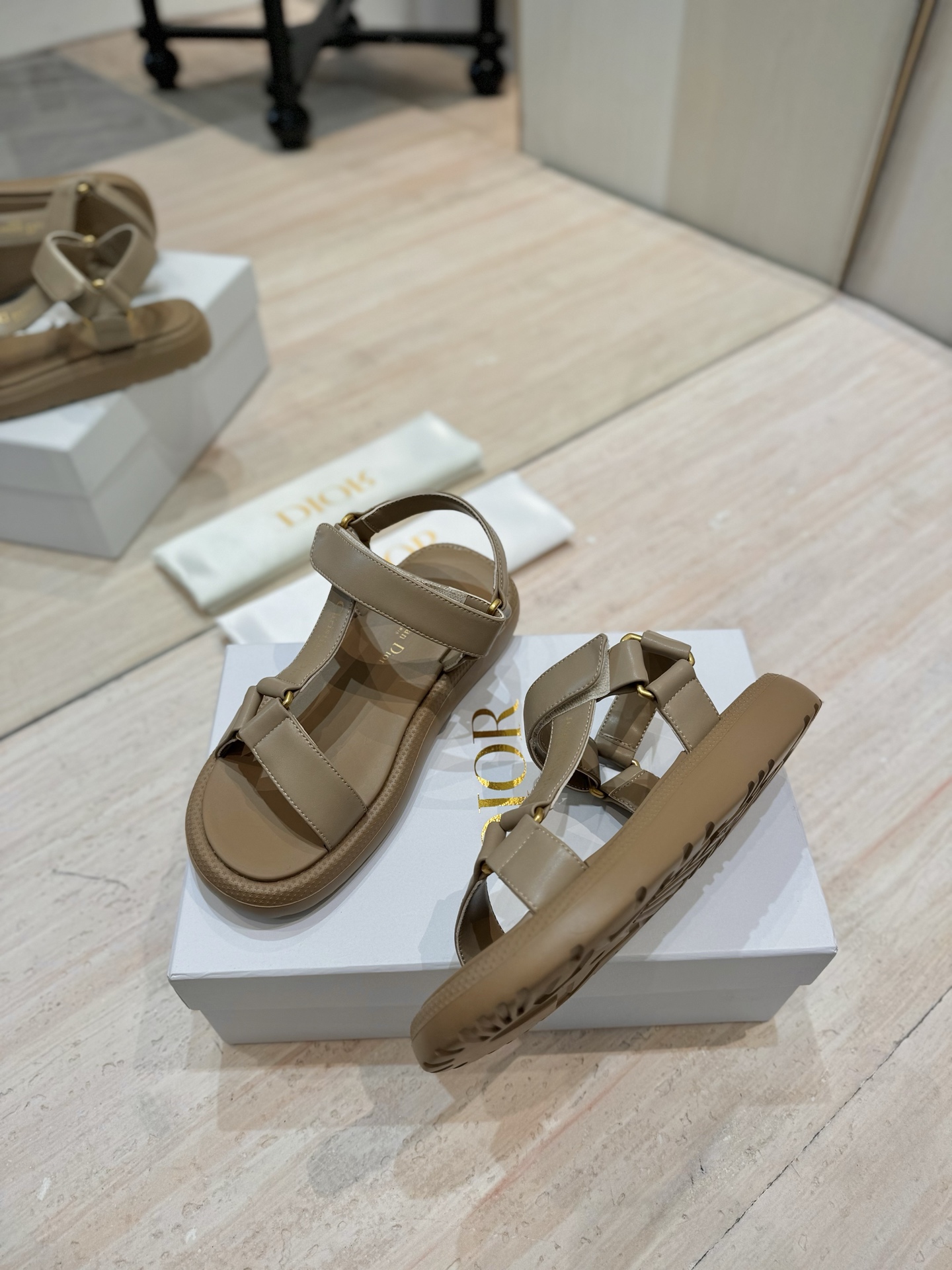 Dior Riviera D-Wave Sandals, Leather Espadrille, Beige, Women's Shoes 7 i1742727161613 3930 0 5