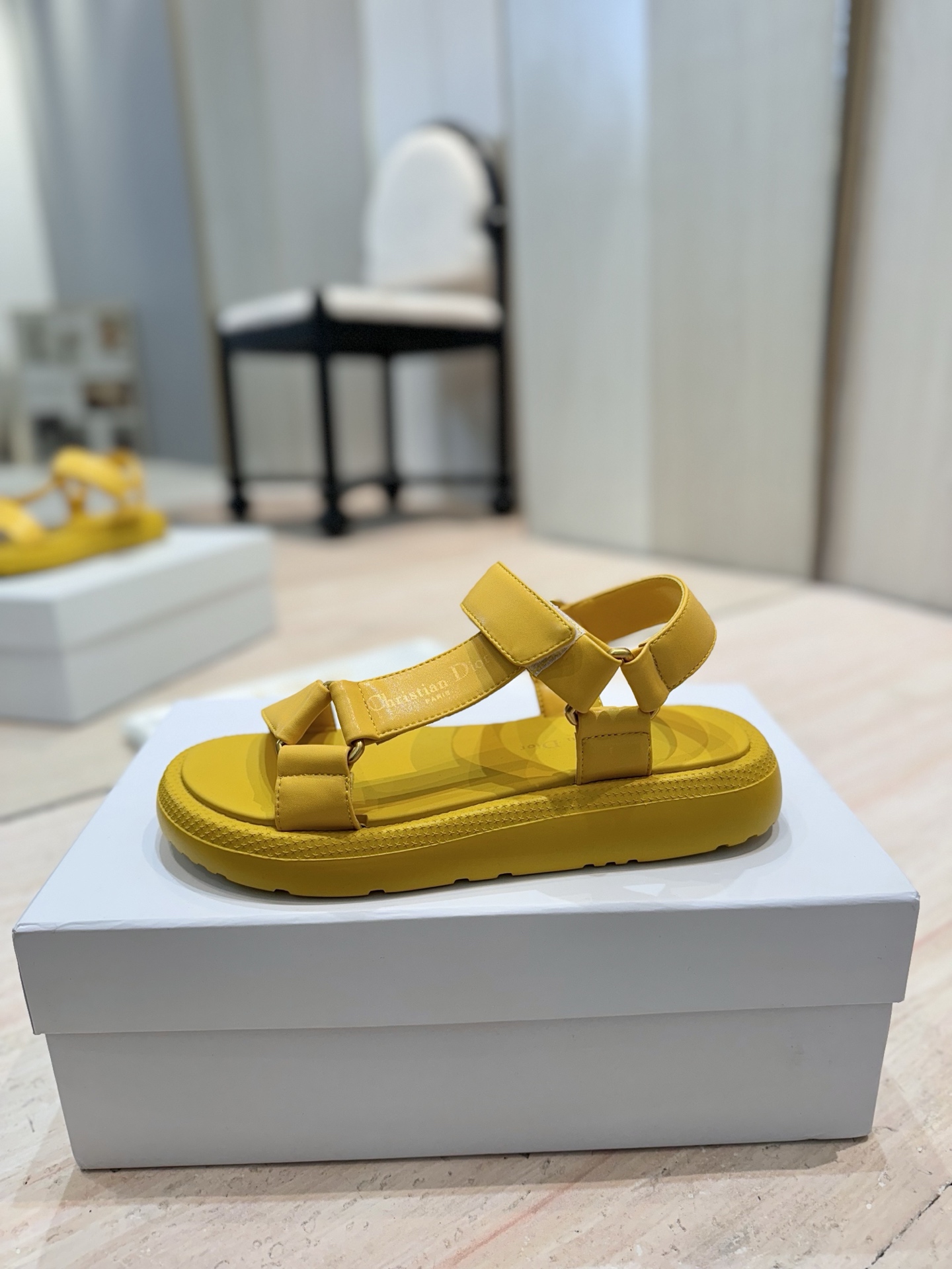 Dior Riviera D-Wave Yellow Leather Sandals CD Logo Flat Platform Shoes 6 i1742727220542 2625 0 4