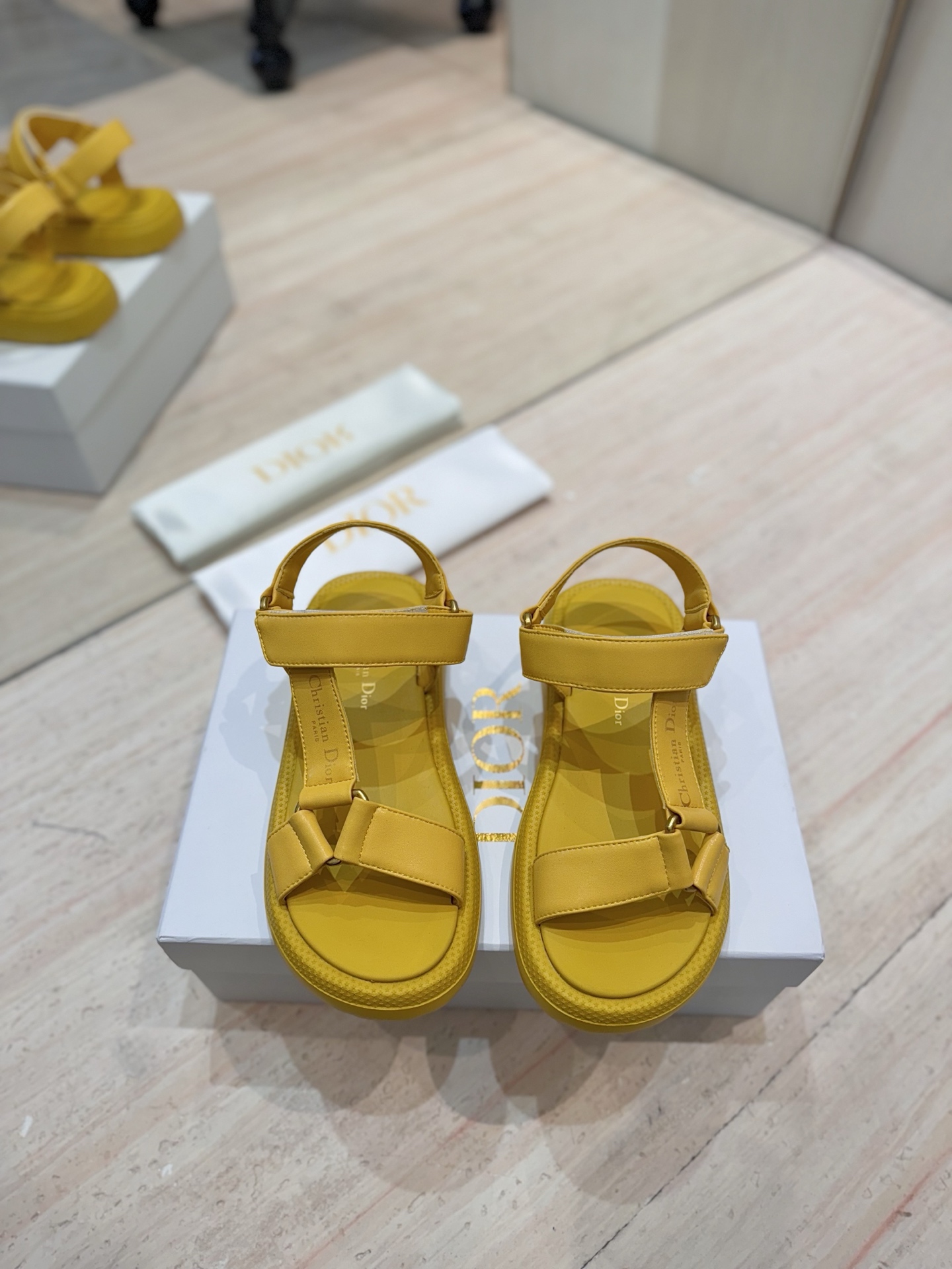 Dior Riviera D-Wave Yellow Leather Sandals CD Logo Flat Platform Shoes 4 i1742727220551 6135 0 2