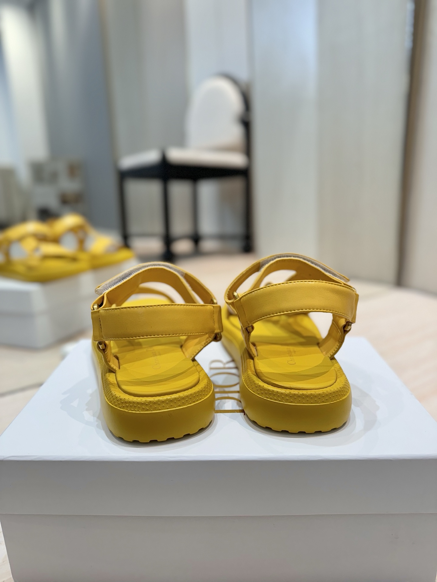 Dior Riviera D-Wave Yellow Leather Sandals CD Logo Flat Platform Shoes 7 i1742727220553 6630 0 5