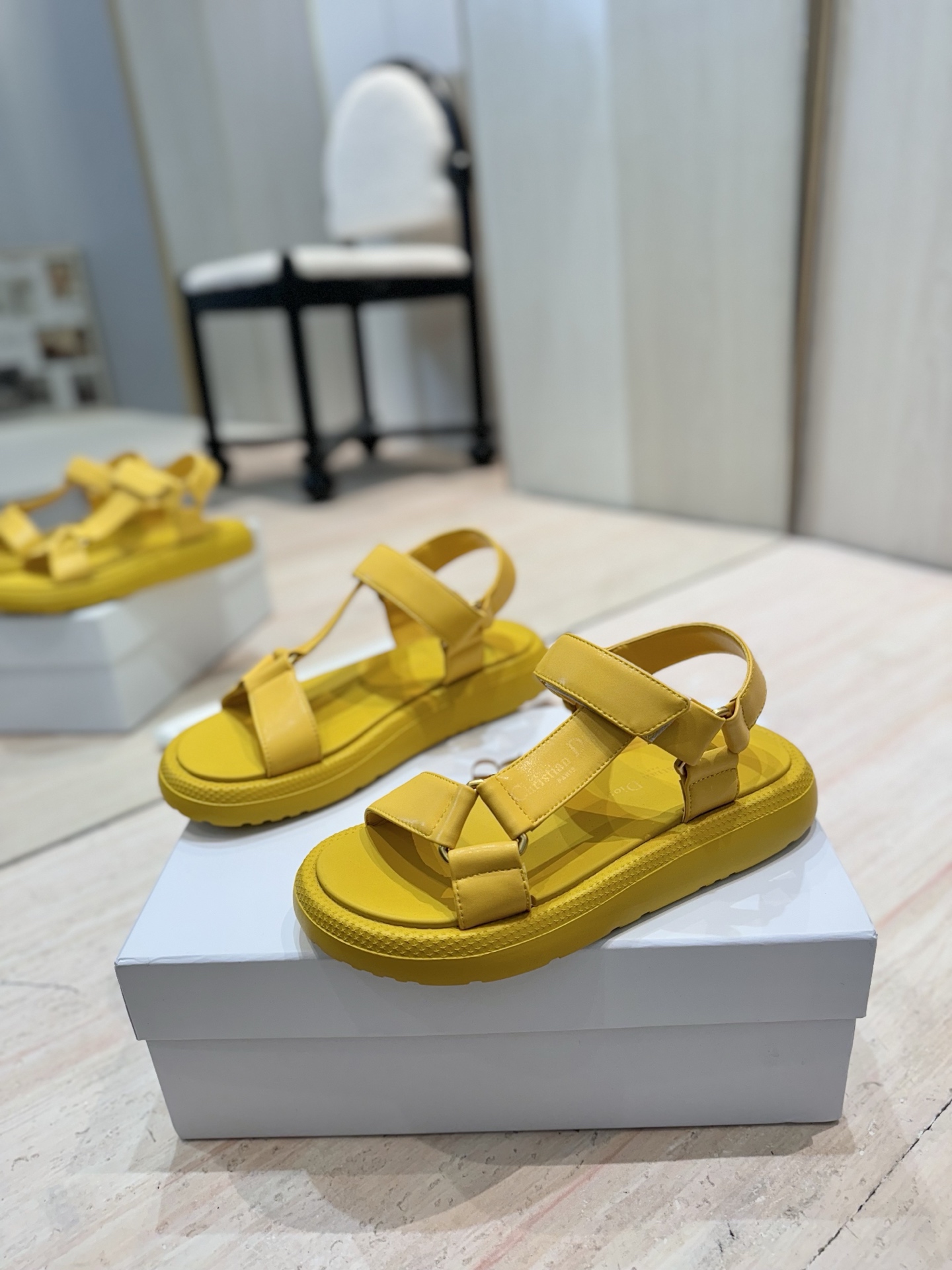 Dior Riviera D-Wave Yellow Leather Sandals CD Logo Flat Platform Shoes 3 i1742727221760 2464 0 1