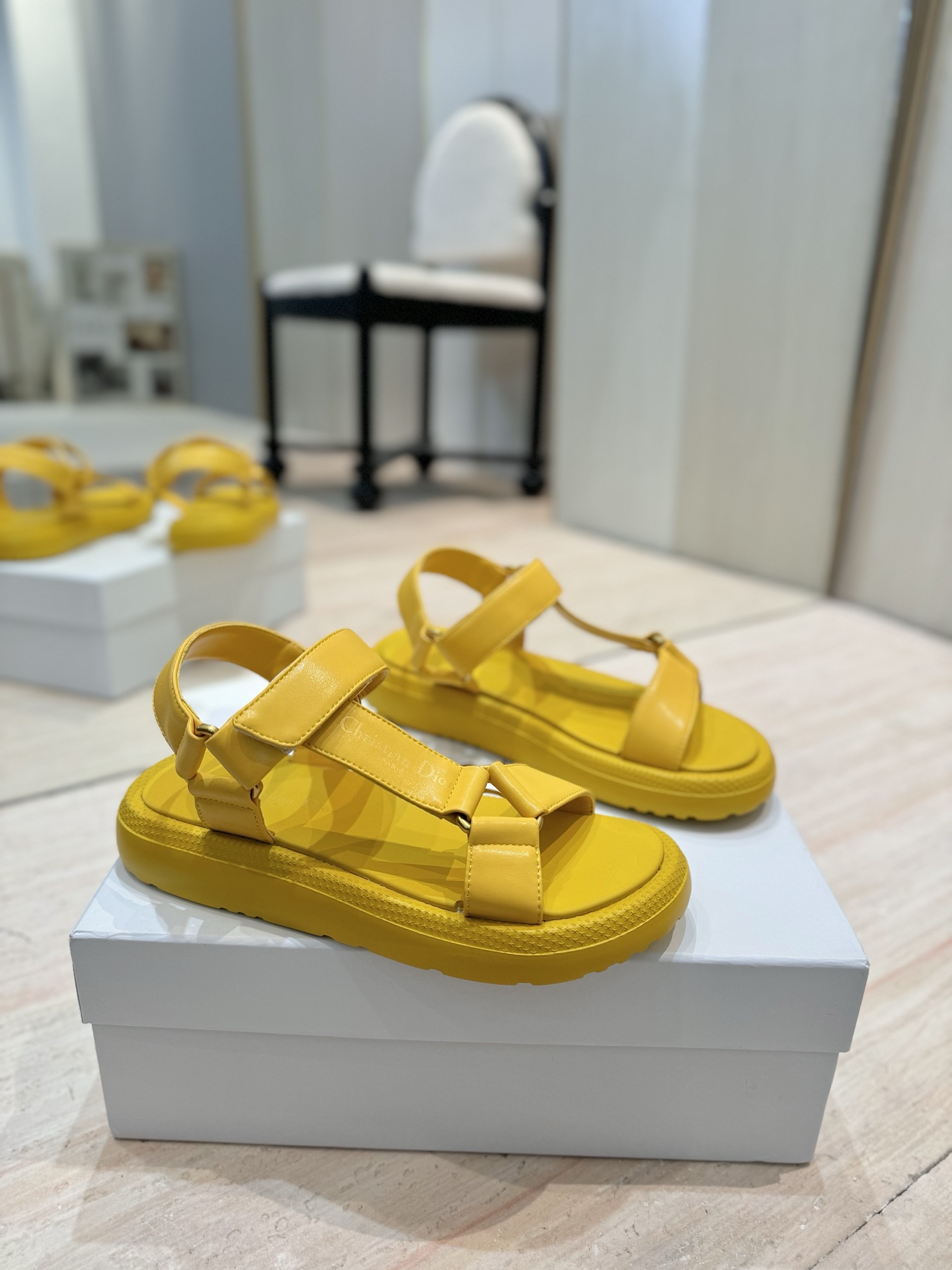 Dior Riviera D-Wave Yellow Leather Sandals CD Logo Flat Platform Shoes 2 i1742727221766 9938 0 0