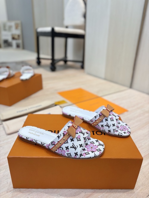 Louis Vuitton Murakami Monogram White Leather Women's Flat Sandals Slides 1 Louis Vuitton Murakami Monogram White Leather Women's Flat Sandals Slides
