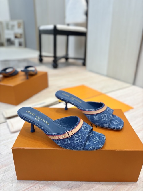 Louis Vuitton Denim Kitten Heel Mules - Stylish and Comfortable Summer Shoes