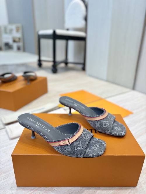 Louis Vuitton Denim Kitten Heel Mules - Designer Comfort & Style 1 Louis Vuitton Denim Kitten Heel Mules - Designer Comfort & Style