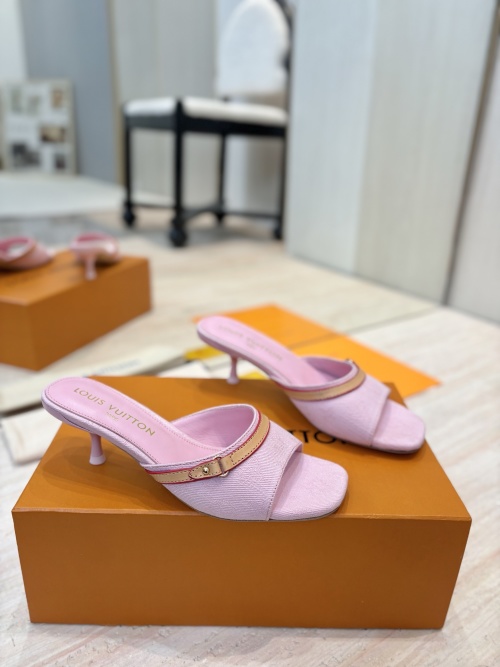 Louis Vuitton Denim Kitten Heel Mules - Designer Comfort & Style