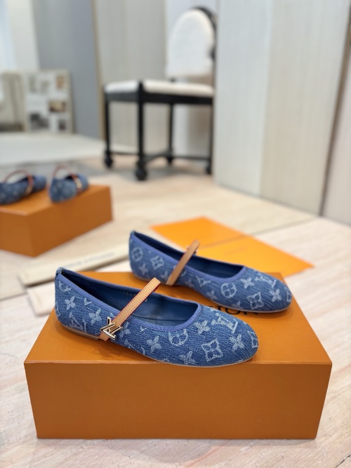 Louis Vuitton Denim Ballet Flats with Kitten Heel and Leather Trim 1 Louis Vuitton Denim Ballet Flats with Kitten Heel and Leather Trim