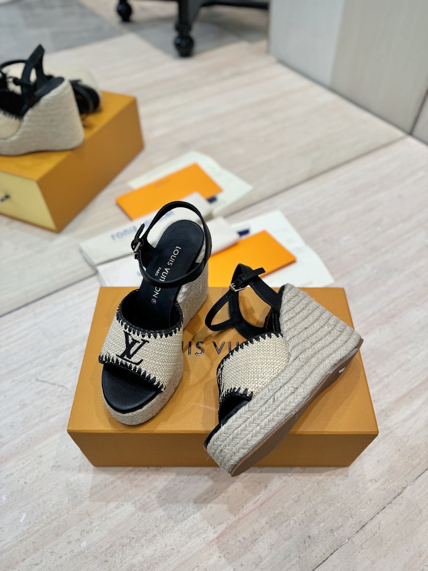 Louis Vuitton Women's Espadrille Wedge Sandals, Beige and Black, Size 35-39 5 i1745754233877 9929 0 3