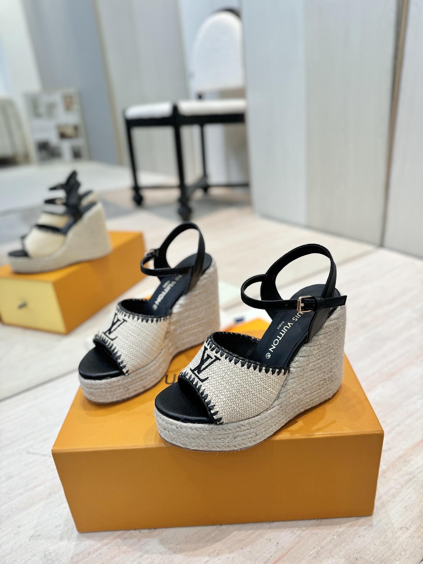 Louis Vuitton Women's Espadrille Wedge Sandals, Beige and Black, Size 35-39 3 i1745754233944 2631 0 1