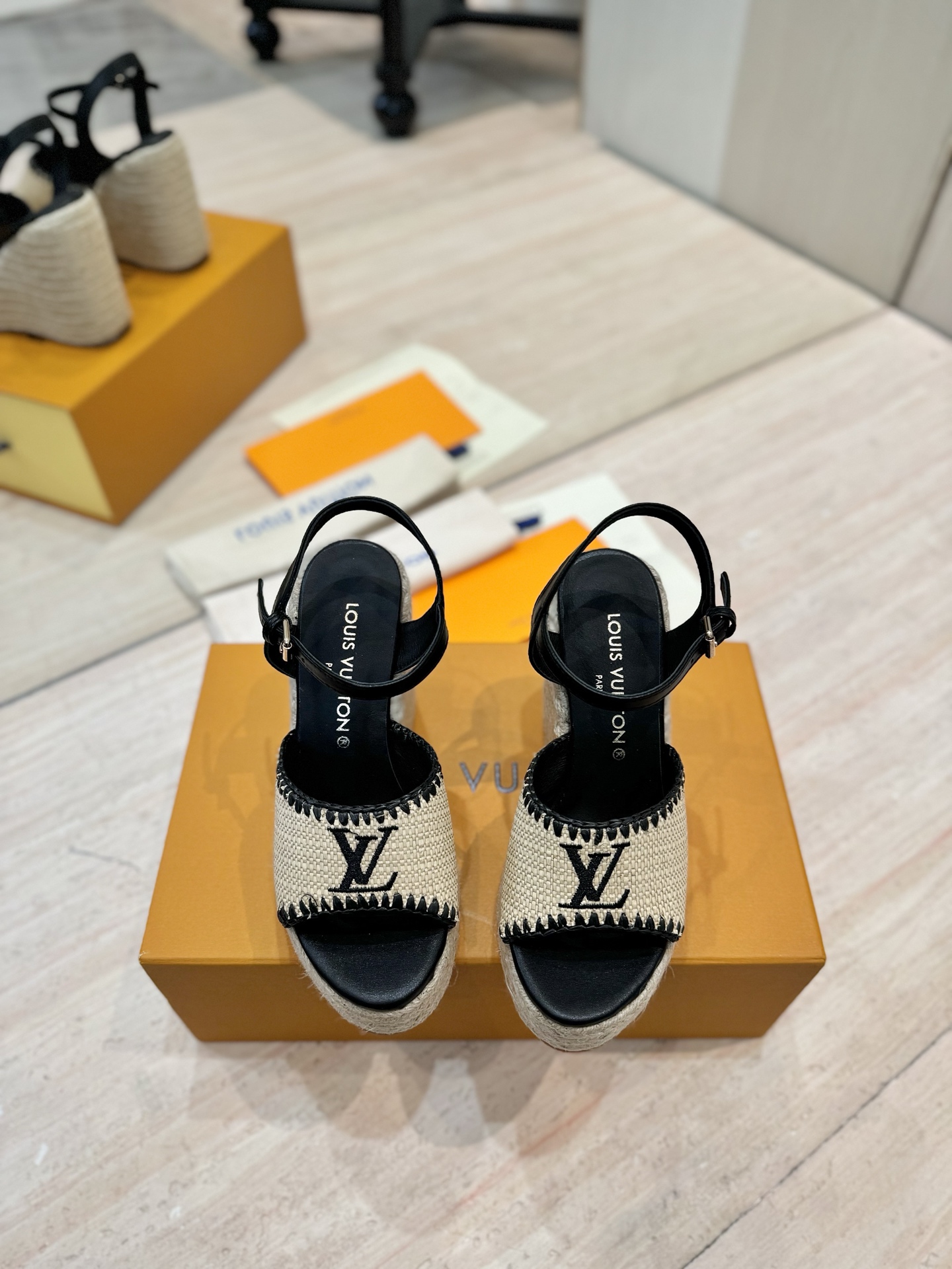 Louis Vuitton Women's Espadrille Wedge Sandals, Beige and Black, Size 35-39 6 i1745754235322 8293 0 7