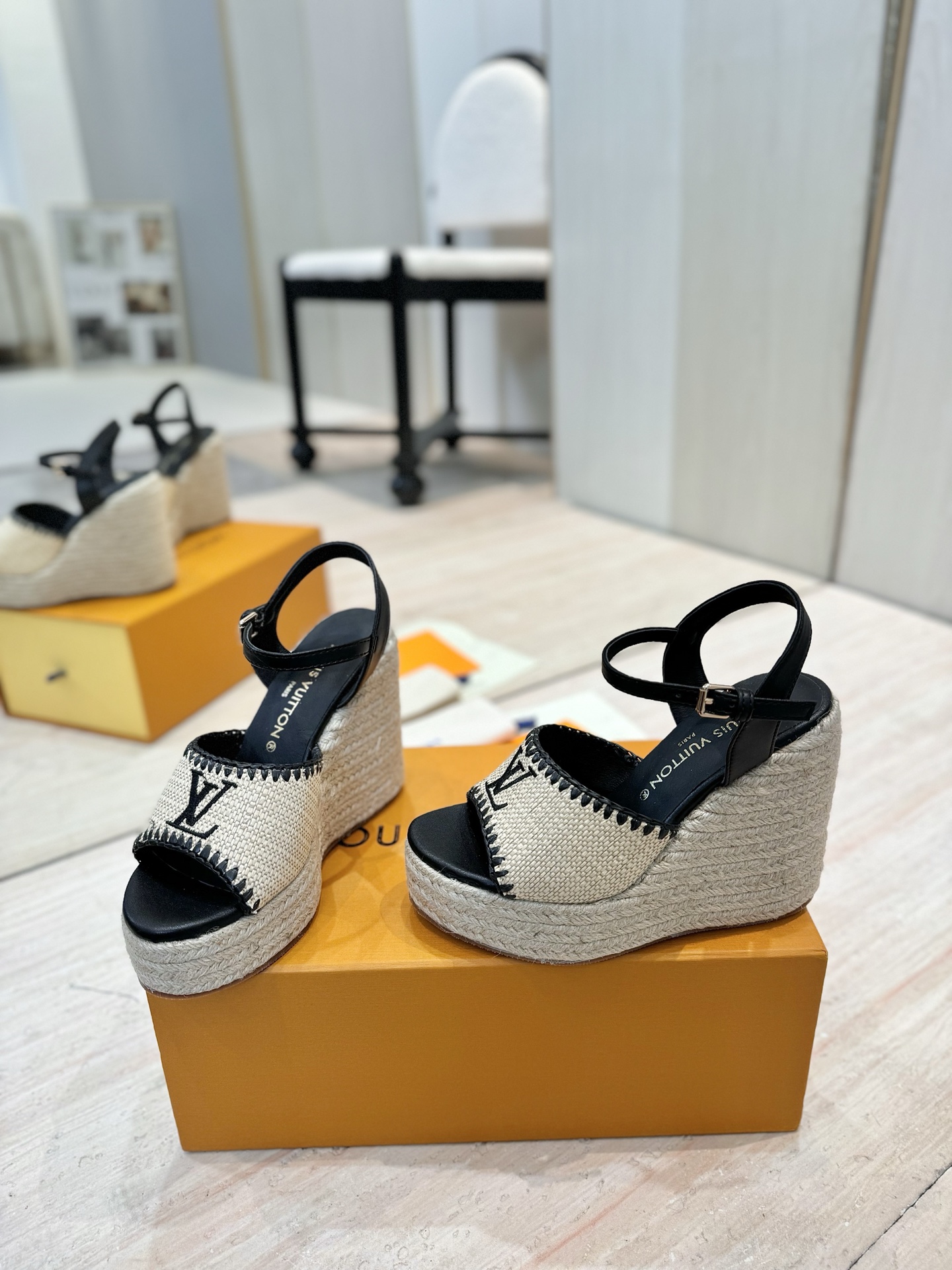 Louis Vuitton Women's Espadrille Wedge Sandals, Beige and Black, Size 35-39 4 i1745754235330 1515 0 2