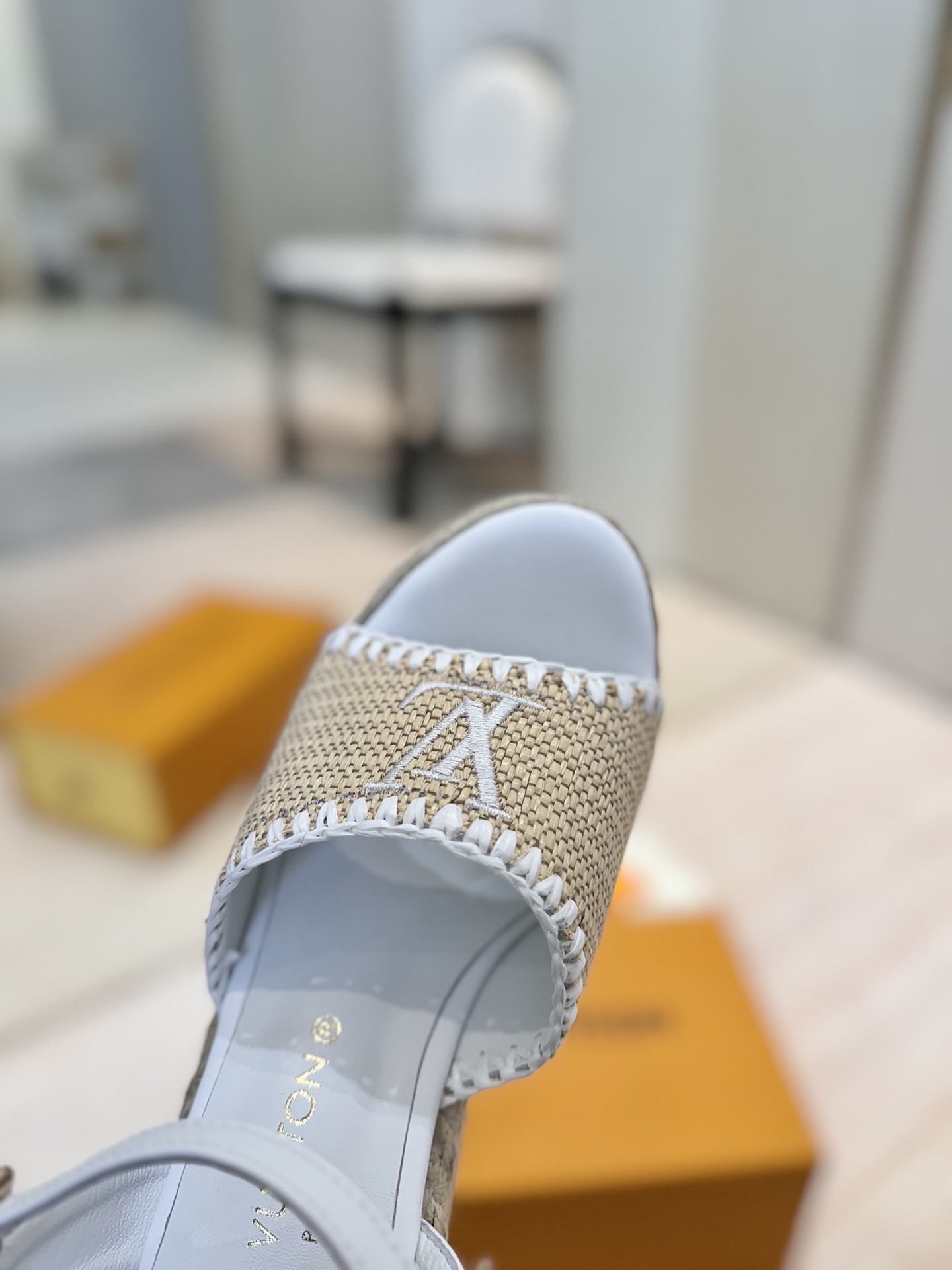 Louis Vuitton Women's Espadrille Wedge Sandals, White Leather Trim 10 i1745754330463 4820 0 8