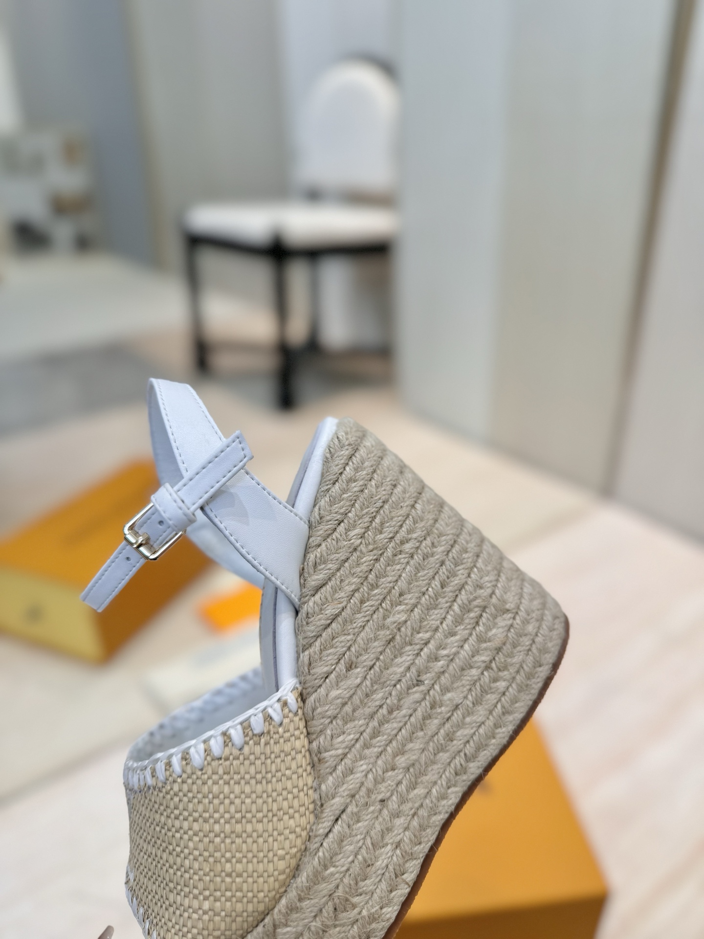 Louis Vuitton Women's Espadrille Wedge Sandals, White Leather Trim 8 i1745754330475 1657 0 6