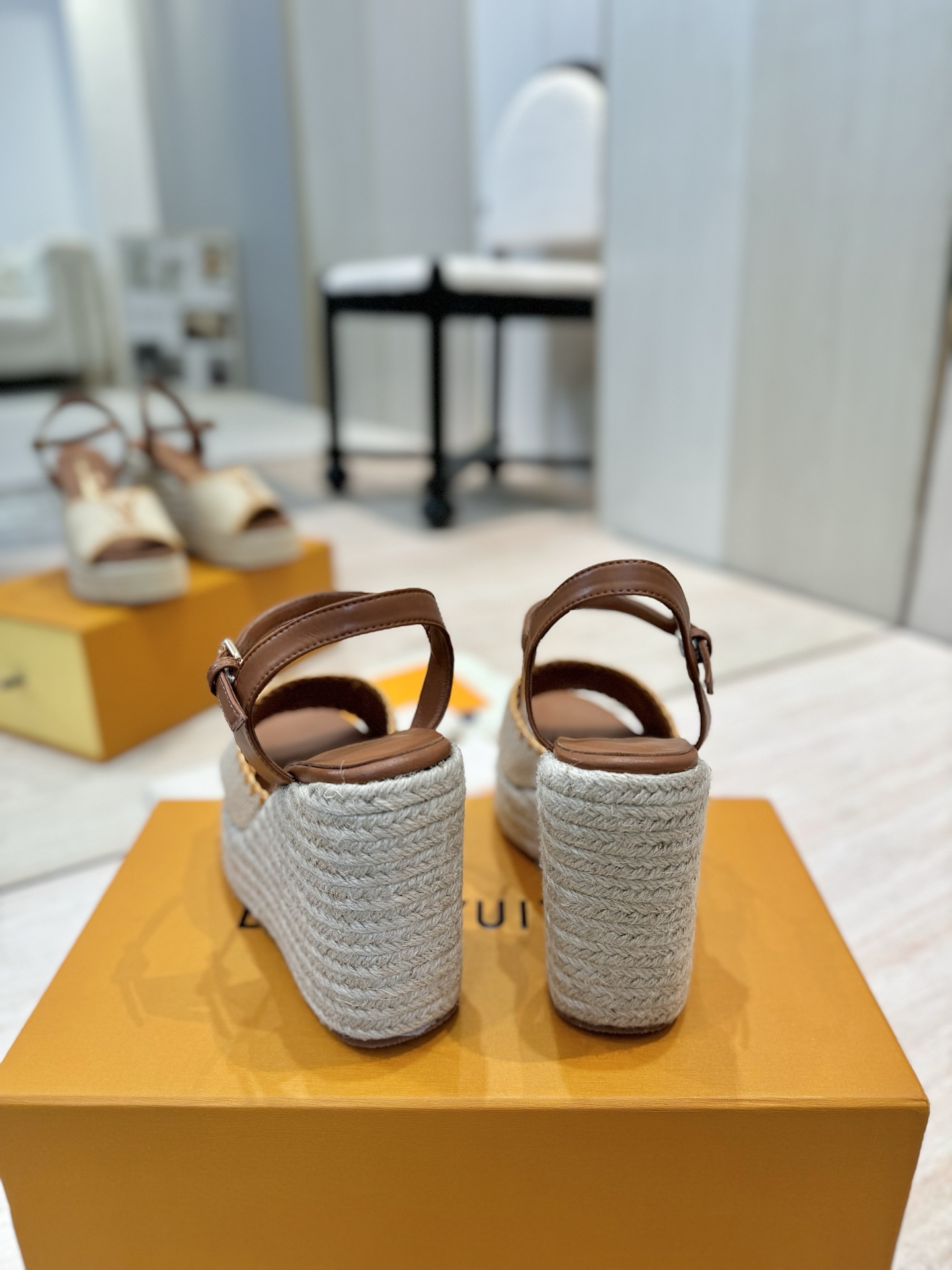Louis Vuitton Takashi Espadrille Wedge Sandal, Beige Leather, Size 35-39 7 i1745754385900 6452 0 5