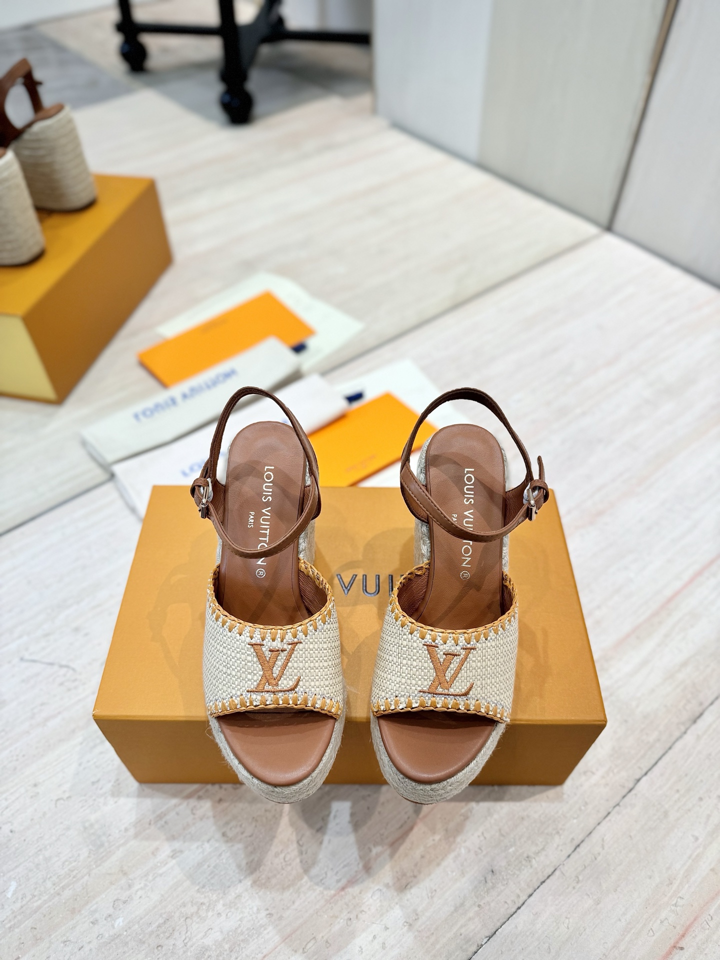 Louis Vuitton Takashi Espadrille Wedge Sandal, Beige Leather, Size 35-39 4 i1745754385925 2309 0 2