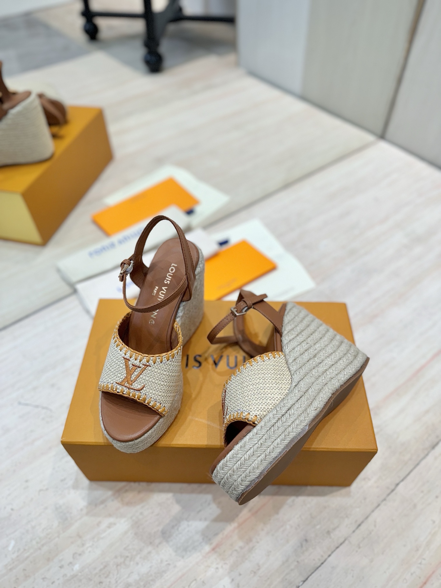 Louis Vuitton Takashi Espadrille Wedge Sandal, Beige Leather, Size 35-39 5 i1745754387150 1712 0 3