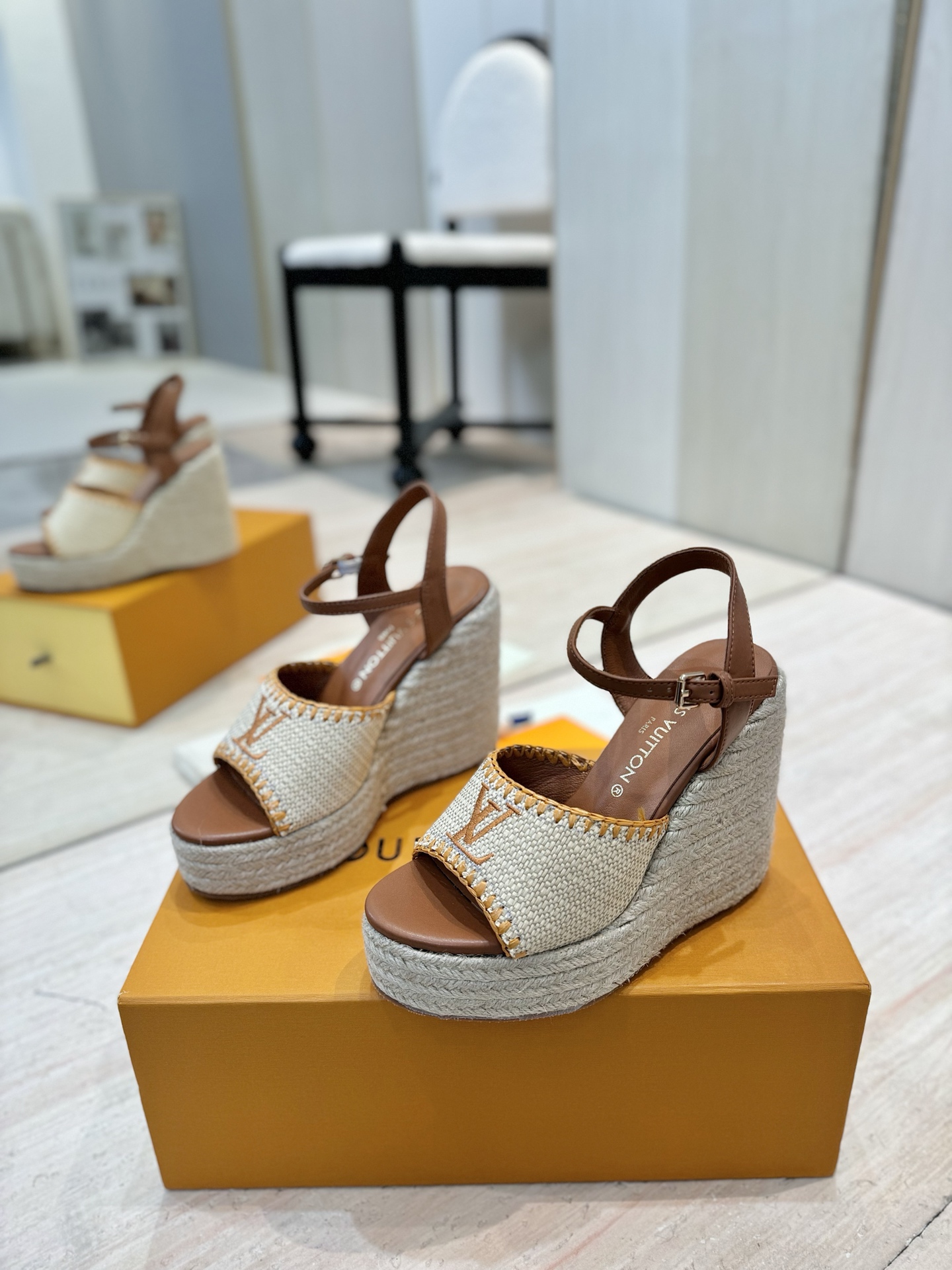 Louis Vuitton Takashi Espadrille Wedge Sandal, Beige Leather, Size 35-39 3 i1745754387252 4178 0 1