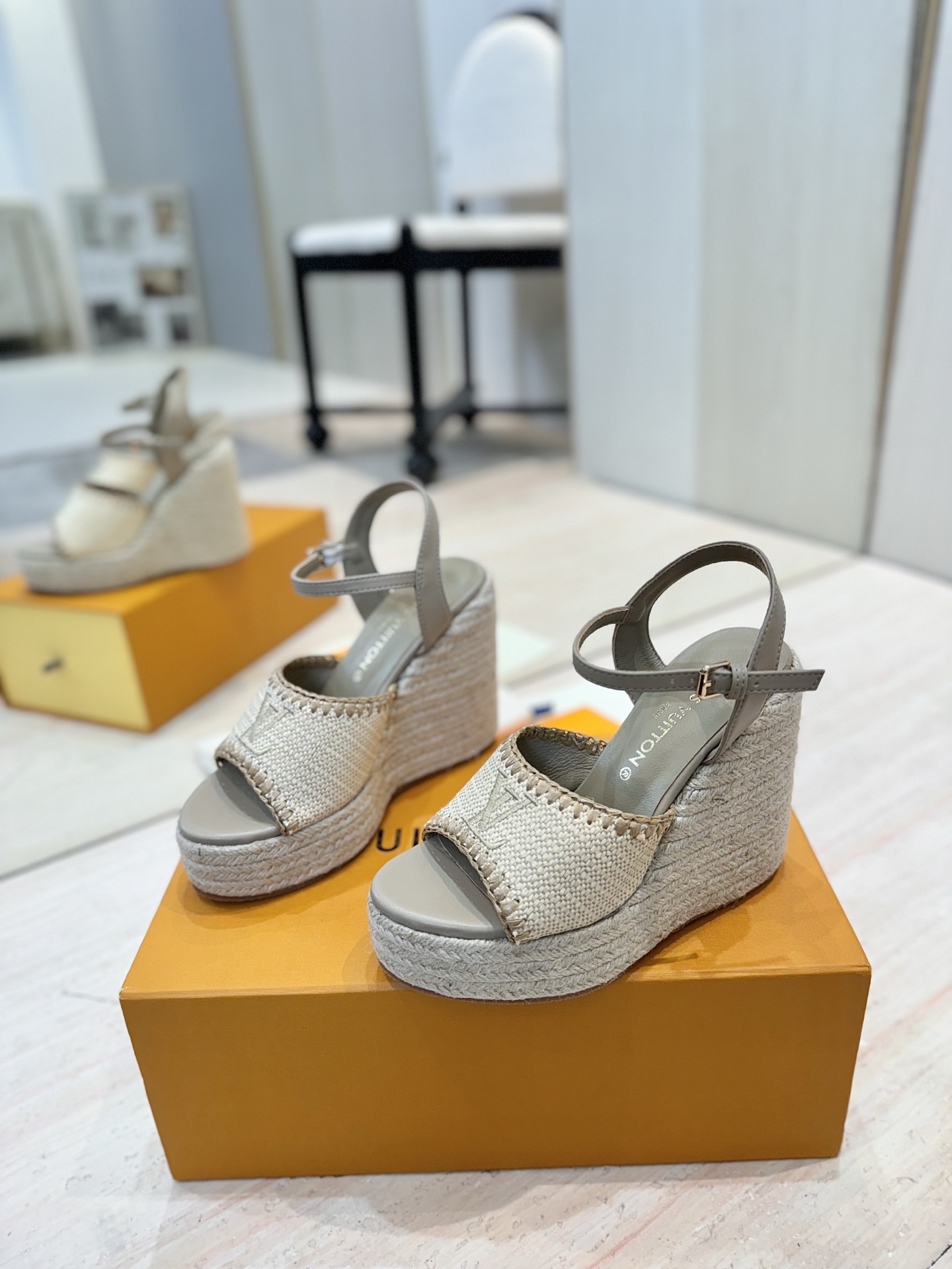 Louis Vuitton Women's Espadrille Wedge Sandals Beige Leather Platform Sandal 3 i1745754453727 3390 0 1