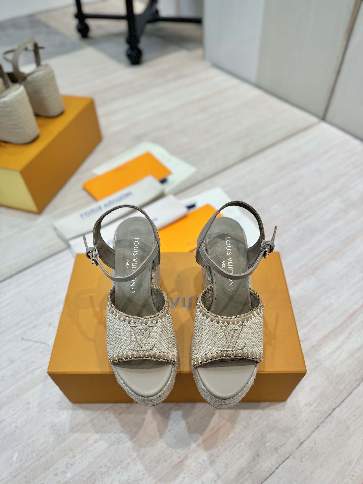 Louis Vuitton Women's Espadrille Wedge Sandals Beige Leather Platform Sandal 5 i1745754453871 7210 0 3