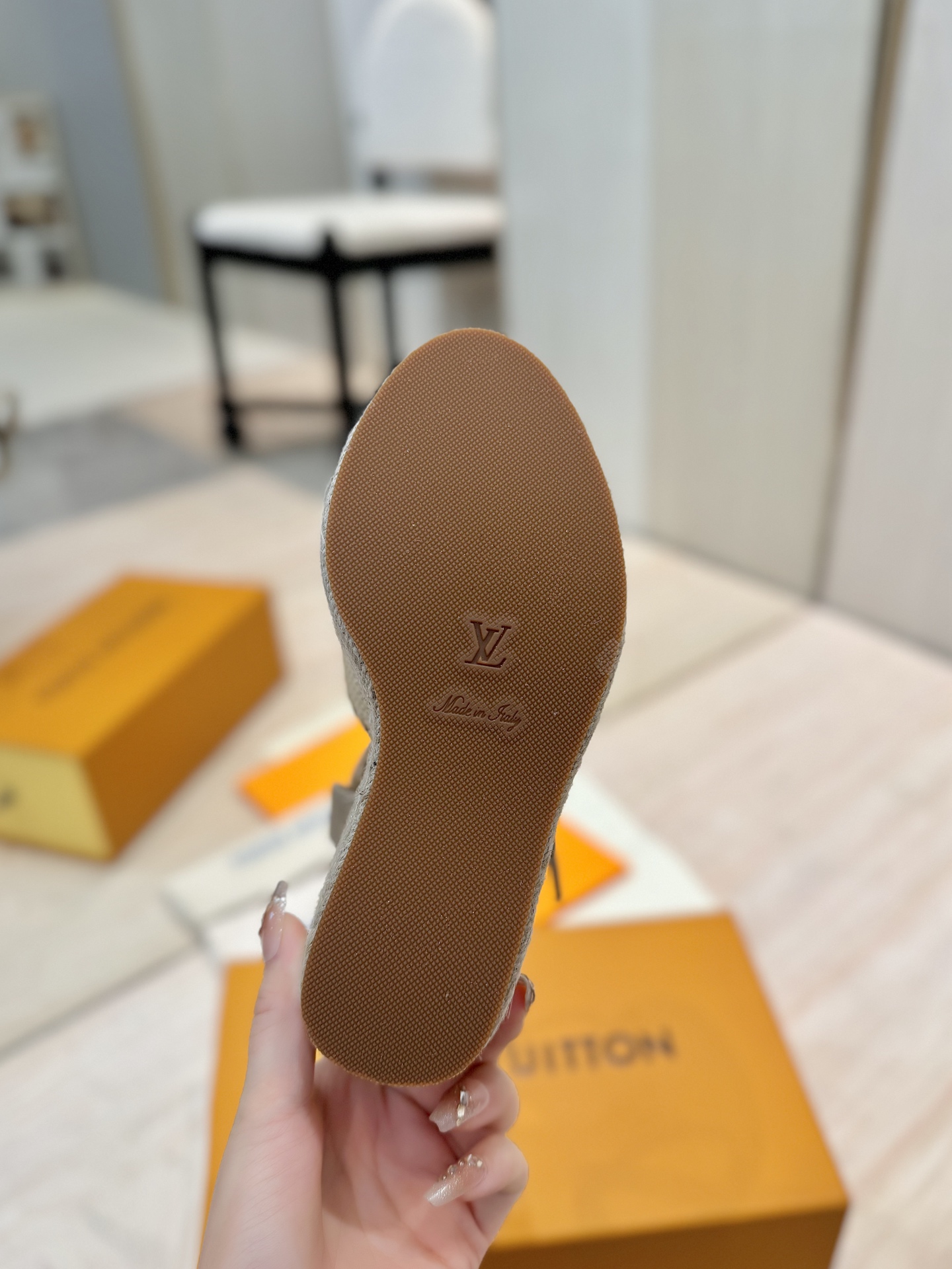 Louis Vuitton Women's Espadrille Wedge Sandals Beige Leather Platform Sandal 11 i1745754455215 4027 0 9