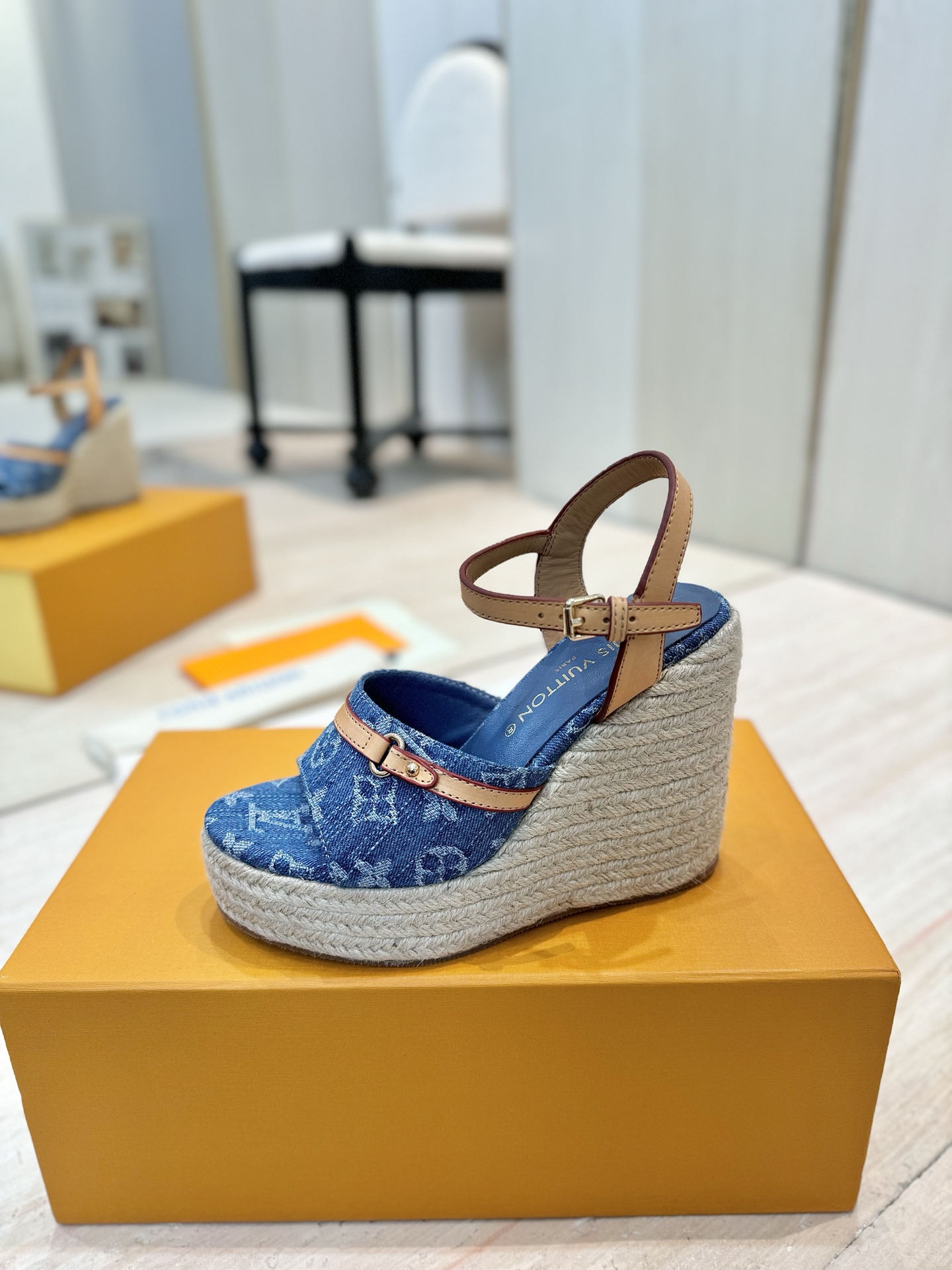 Louis Vuitton Denim Wedge Sandals – Designer Espadrille Platforms 6 i1745755803812 9759 0 4