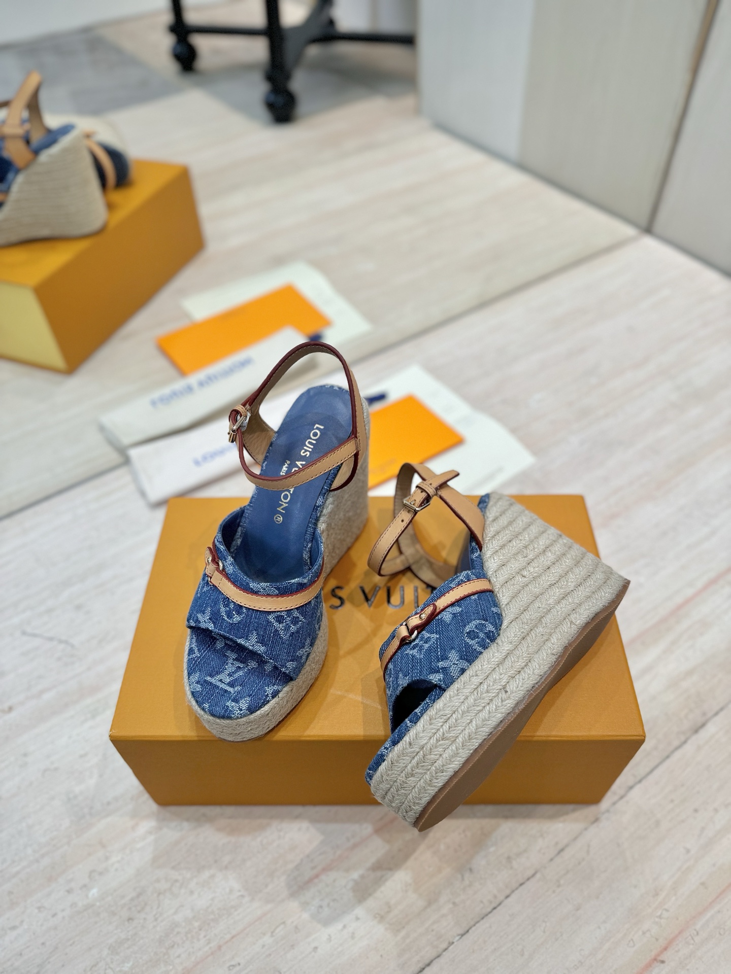 Louis Vuitton Denim Wedge Sandals – Designer Espadrille Platforms 5 i1745755805185 3735 0 3
