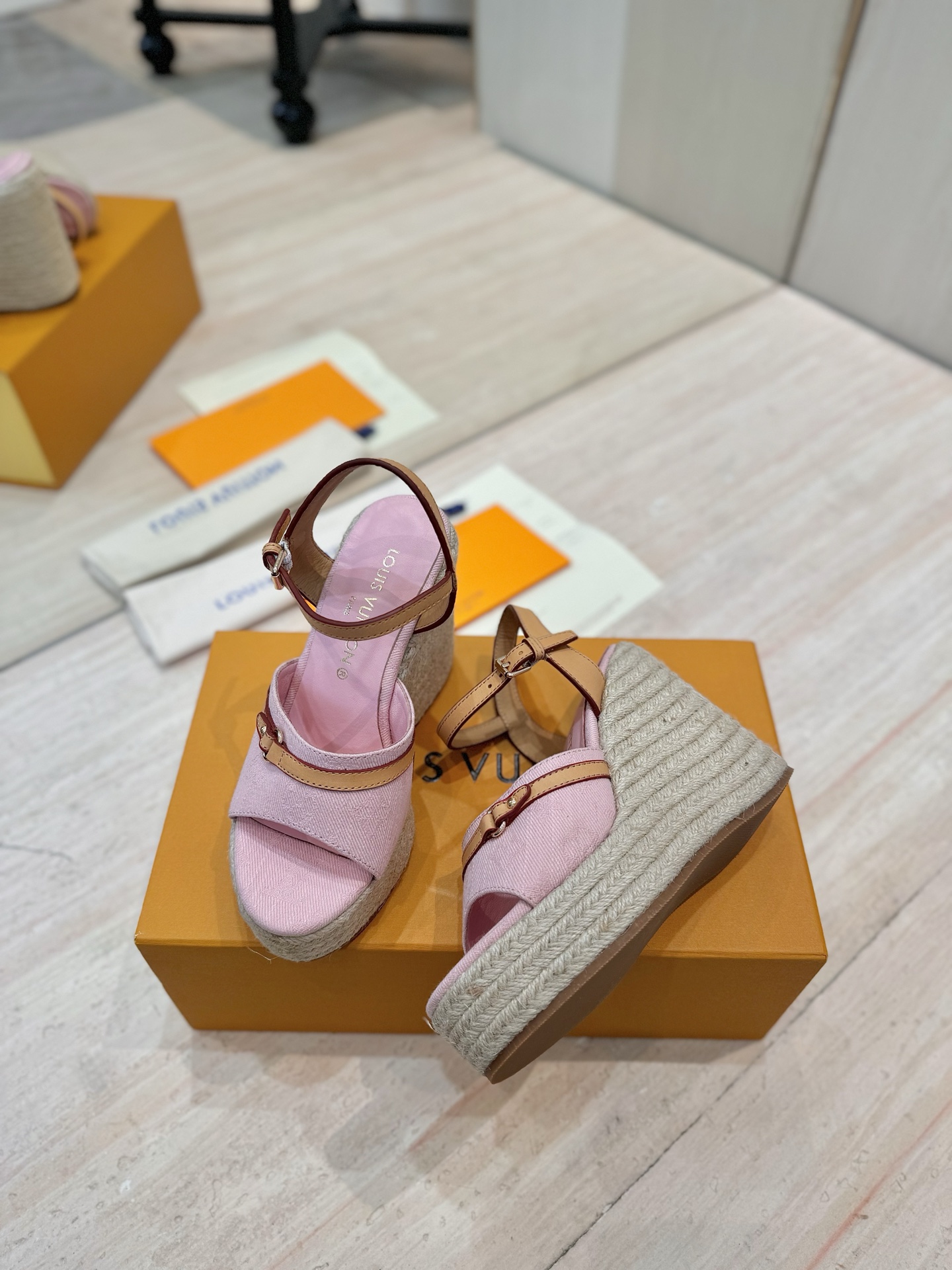Louis Vuitton Women's 2025 Spring/Summer Pink Canvas Espadrille Wedge Sandals 5 i1745755875016 4720 0 3