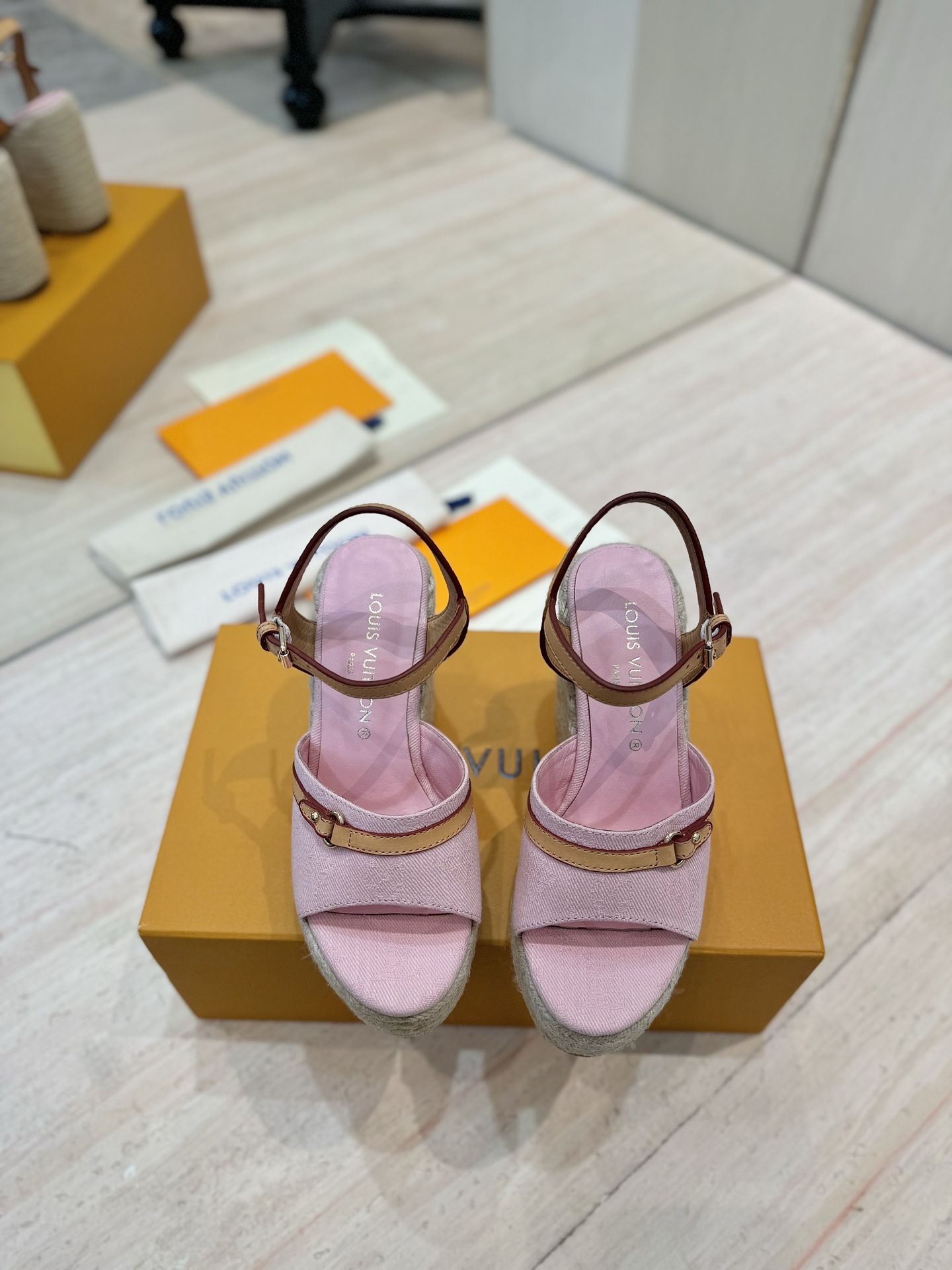 Louis Vuitton Women's 2025 Spring/Summer Pink Canvas Espadrille Wedge Sandals 4 i1745755875040 4365 0 2