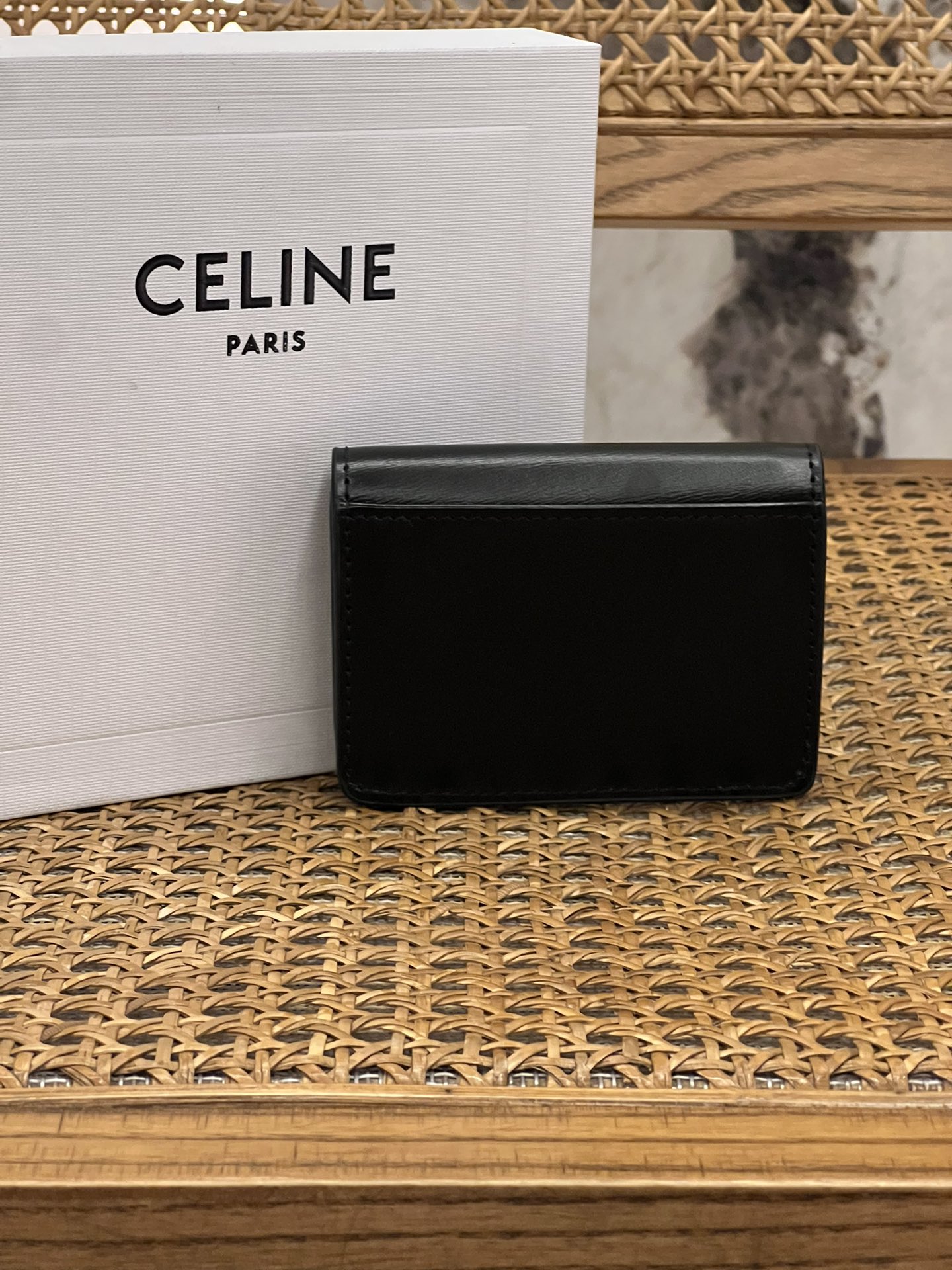 [Celine Wallets]TRIOMPHE logo printed flip card bagGolden finish TRIOMPHE
