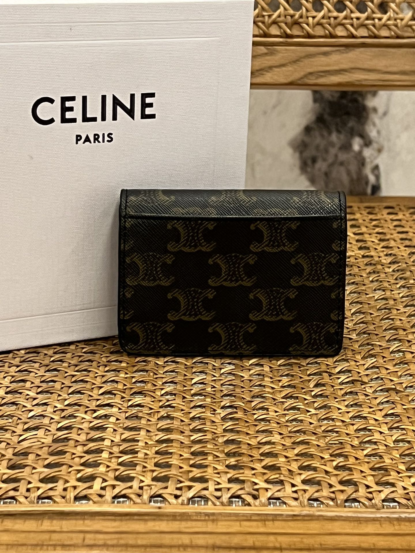 [Celine Wallets]TRIOMPHE logo printed flip card bagGolden finish TRIOMPHE