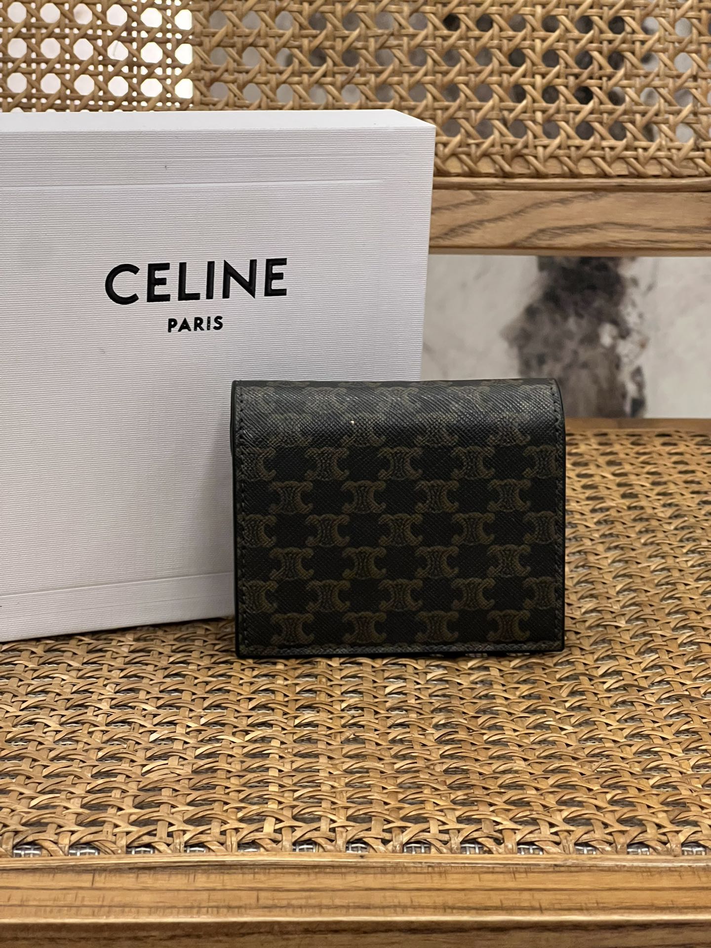 [Celine Wallets]Logo printed sheep leather business card bagGold metal part