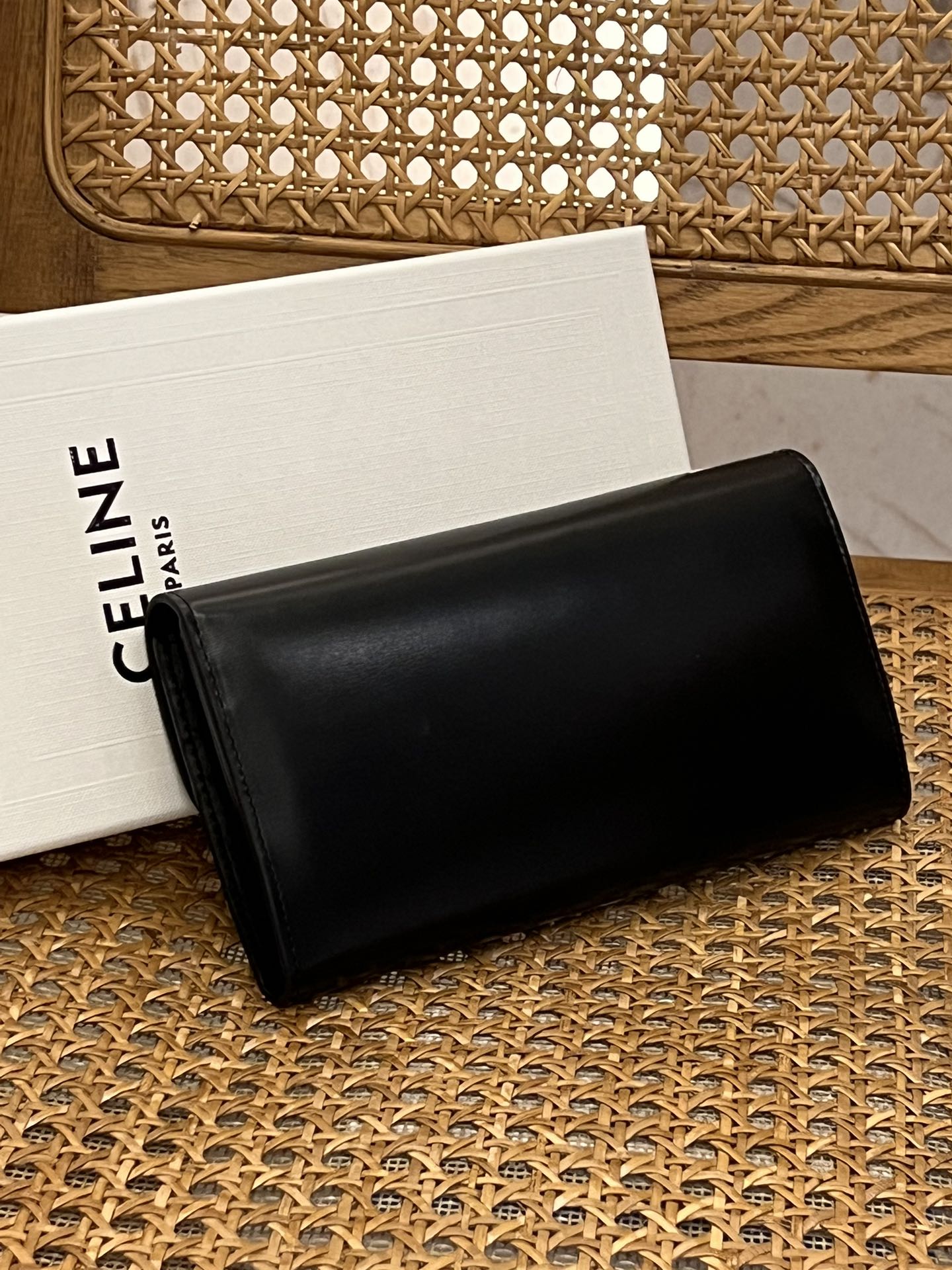 [Celine Wallets]TRIOMPHE Large Shine Ox Leather WalletGold metal parts TRI