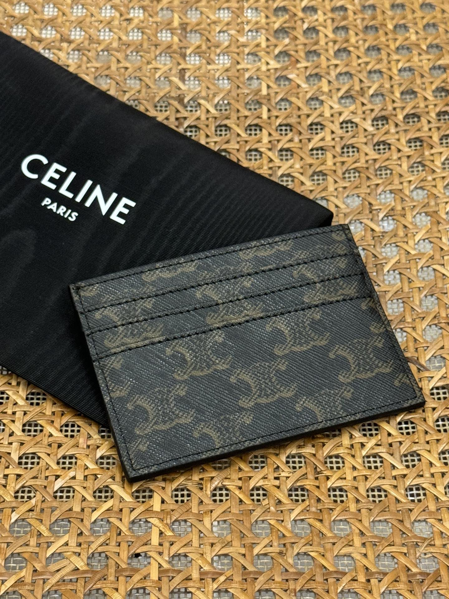 [Celine Wallets]TRIOMPHE logo printed card bagtan TRIOMPHECANVAS Logo Prin