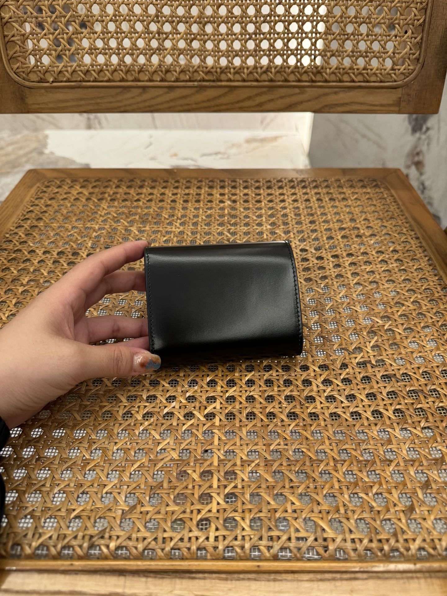 [Celine Wallets]BlackSilver Button TRIOMPHECANVAS Logo PrintGold metal pa