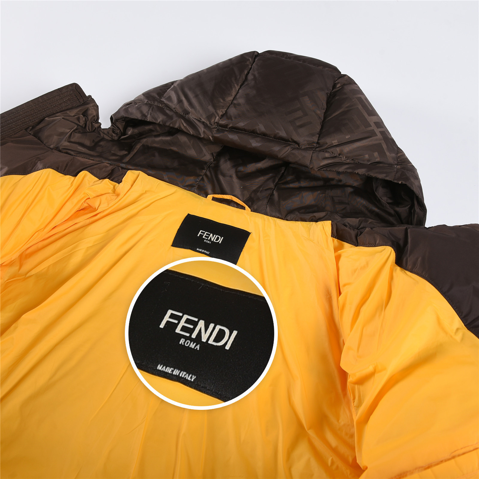 #正品级:FENDI FW25 秋冬新品双拼工艺特殊logo布艺休闲轻奢连帽羽绒服男女款#F05# 𝗦𝗶